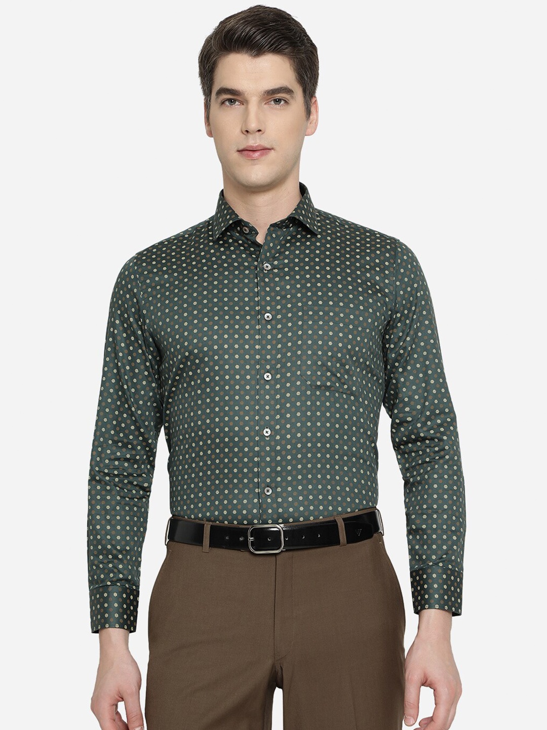 

Greenfibre Men Green Slim Fit Printed Formal Shirt