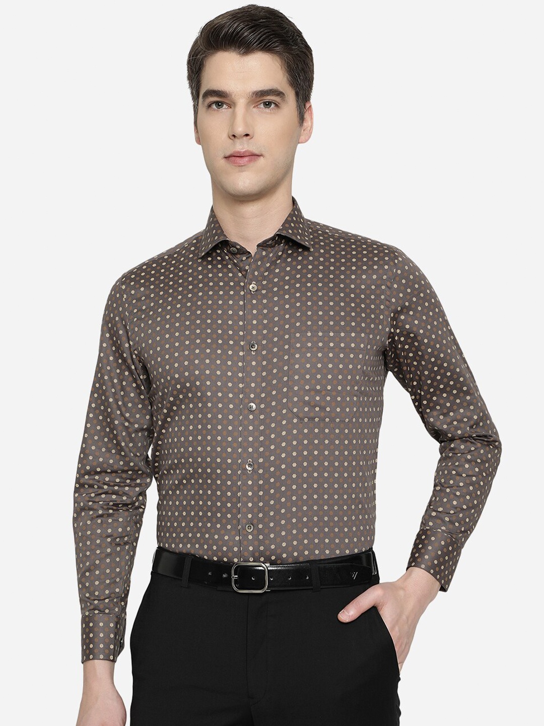 

Greenfibre Men Brown Slim Fit Printed Formal Shirt