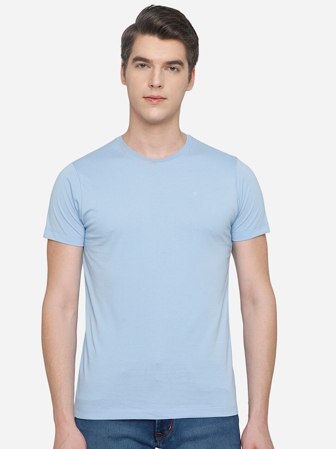 

Greenfibre Men Blue & silver Raw Edge Slim Fit T-shirt