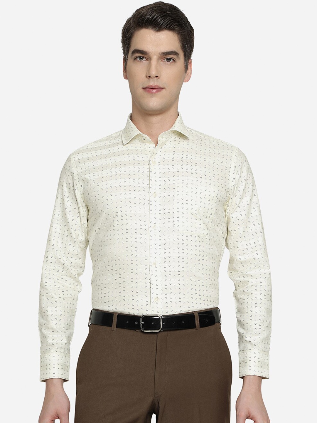 

Greenfibre Men Cream-Coloured Slim Fit Printed Formal Shirt