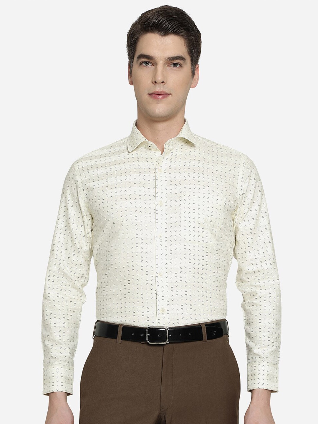 

Greenfibre Men Cream-Coloured Slim Fit Printed Formal Shirt