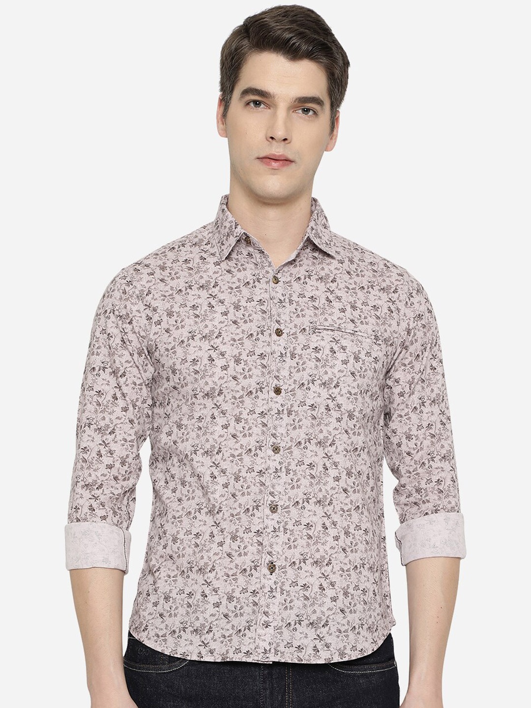 

Greenfibre Men Grey Slim Fit Floral Printed Casual Shirt