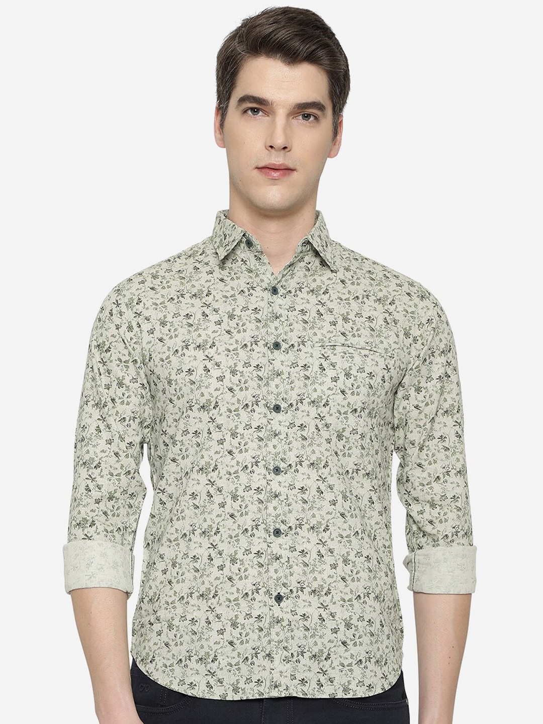 

Greenfibre Men Grey Slim Fit Floral Printed Casual Shirt