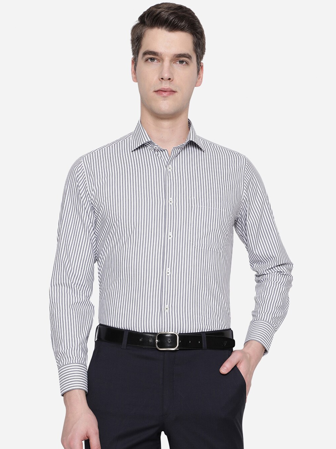 

Greenfibre Men White Slim Fit Striped Formal Shirt