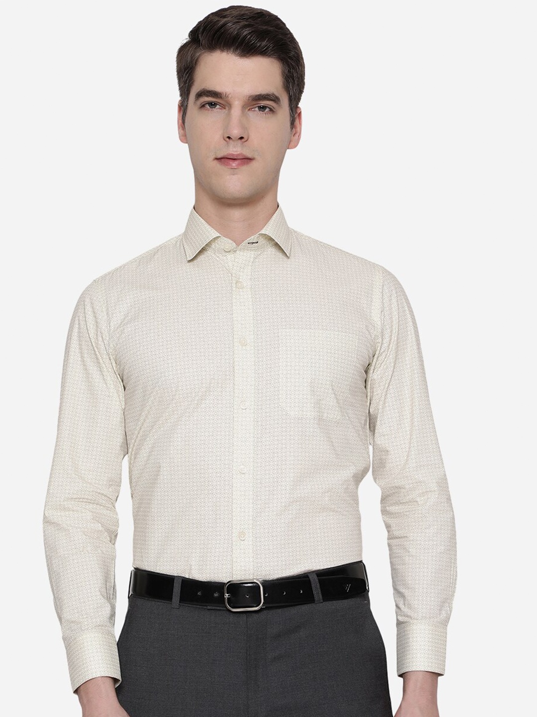 

Greenfibre Men Beige Slim Fit Printed Formal Shirt