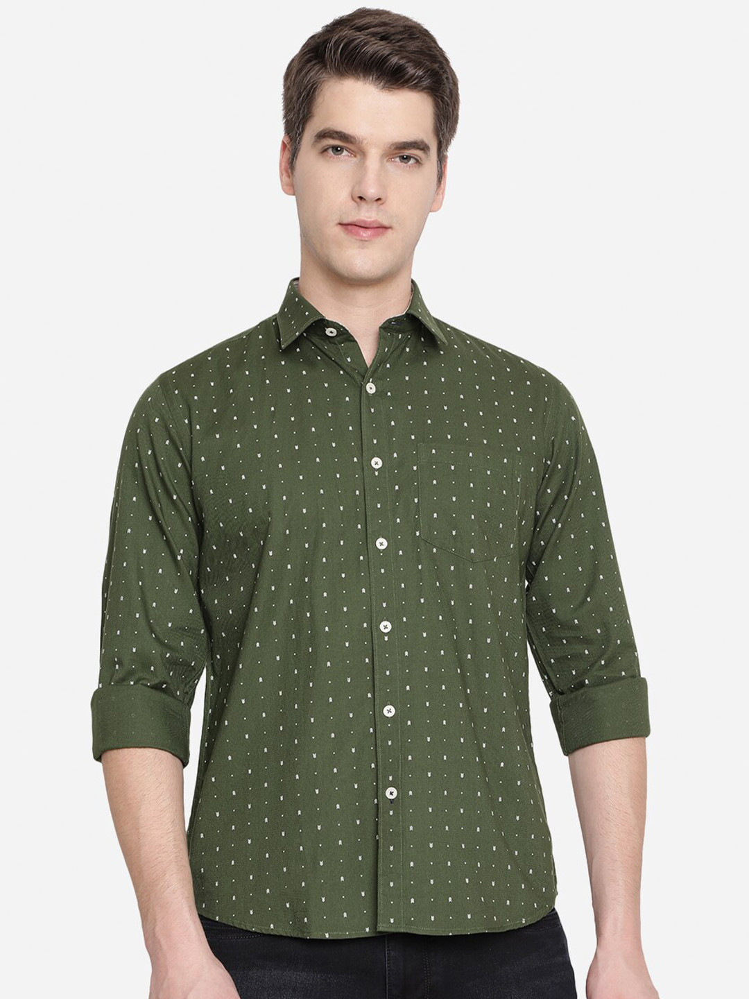 

Greenfibre Men Green Slim Fit Printed Casual Shirt