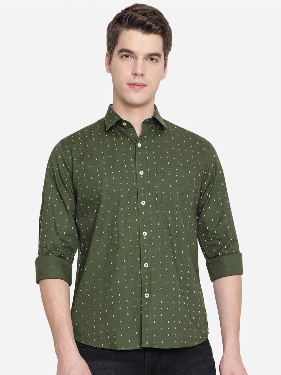 

Greenfibre Men Green Slim Fit Printed Casual Shirt
