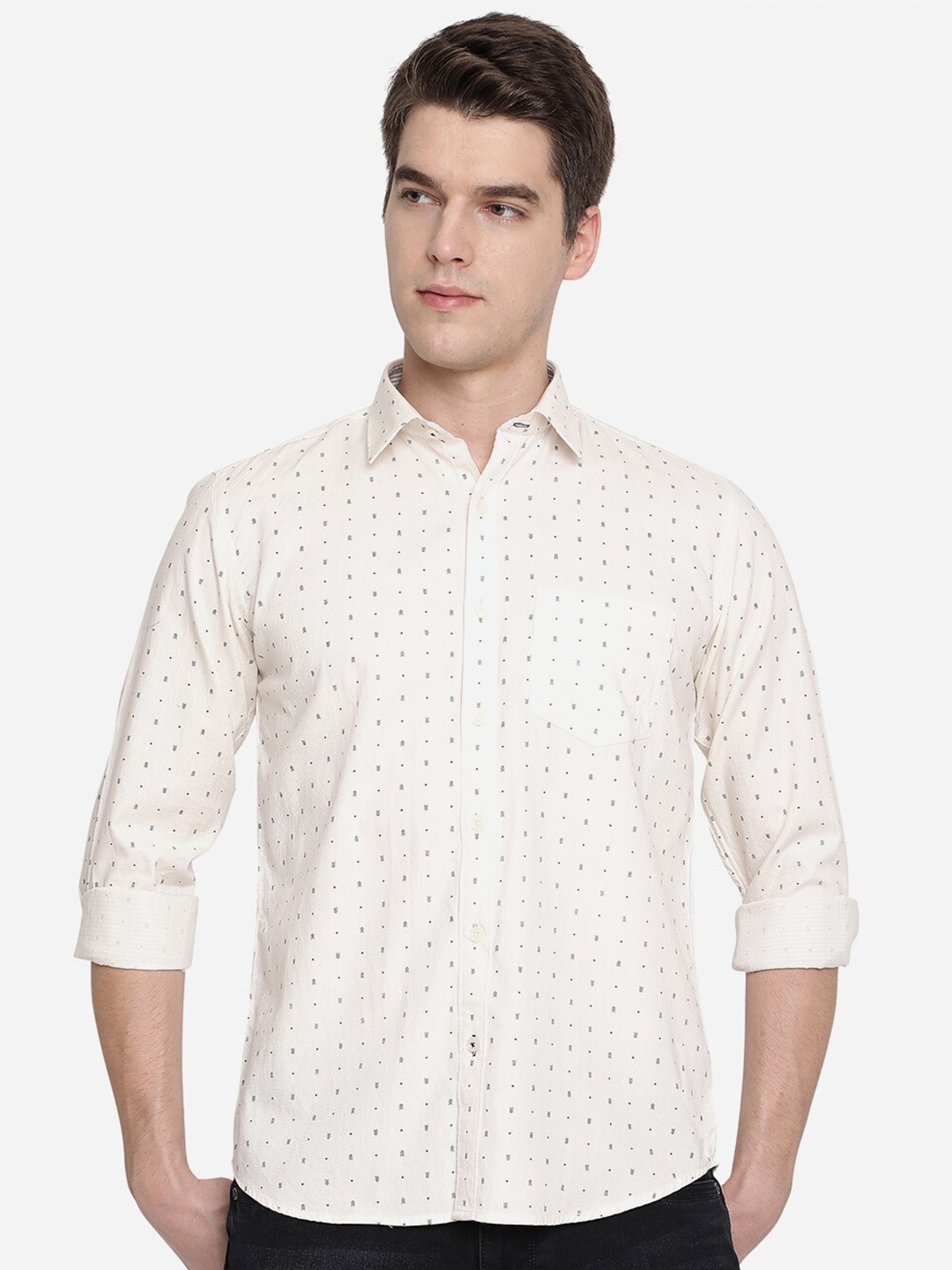 

Greenfibre Men Off White Slim Fit Printed Casual Shirt