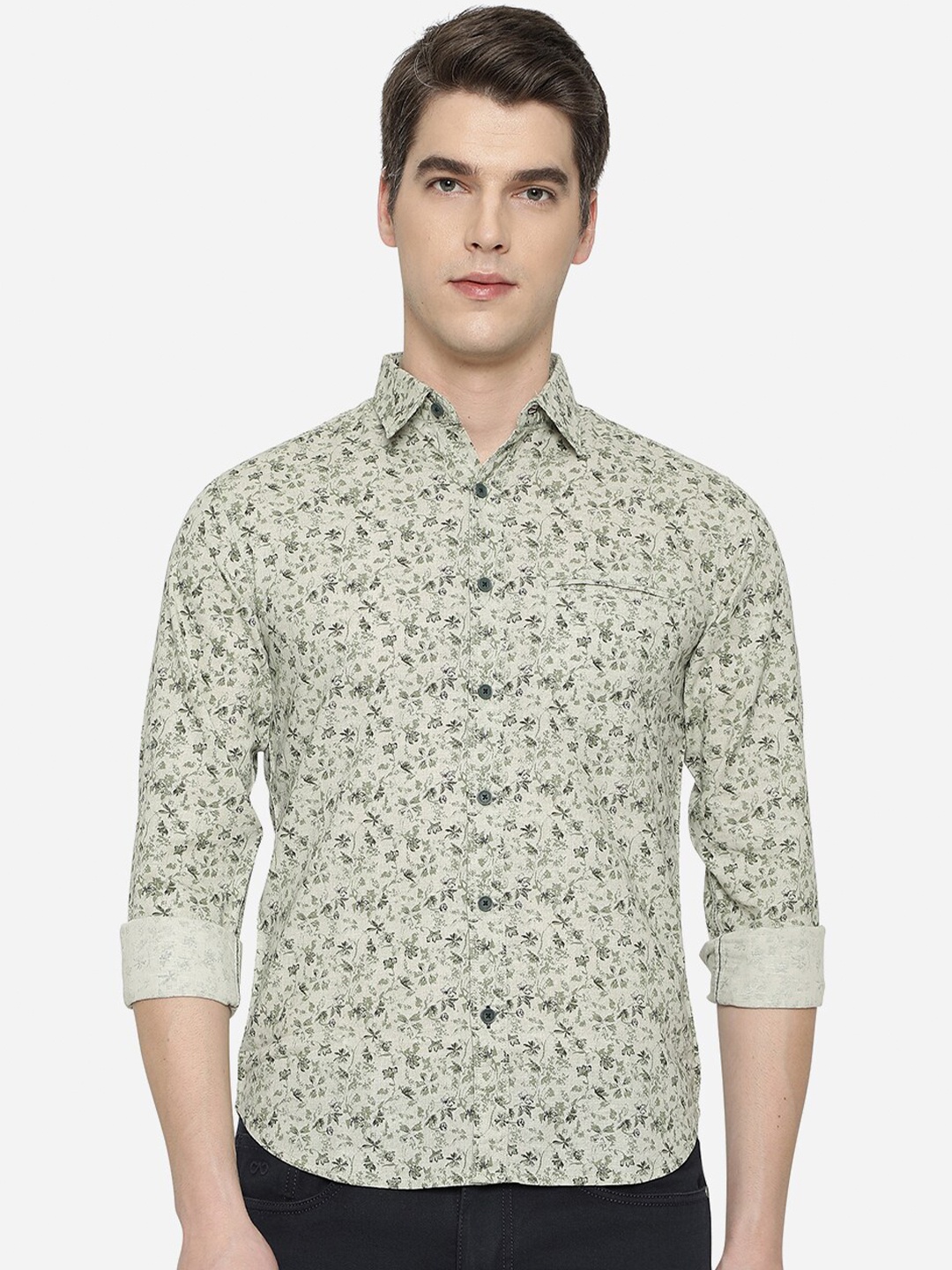 

Greenfibre Men Grey Slim Fit Floral Printed Casual Shirt