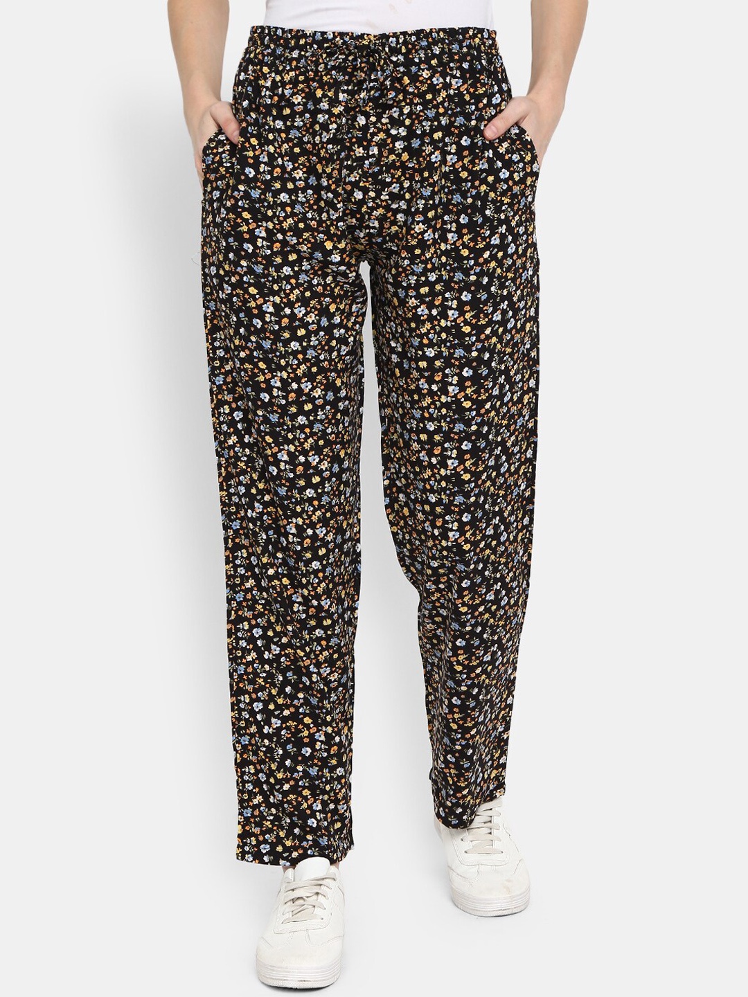 

V-Mart Women Black Floral Printed Track Pants