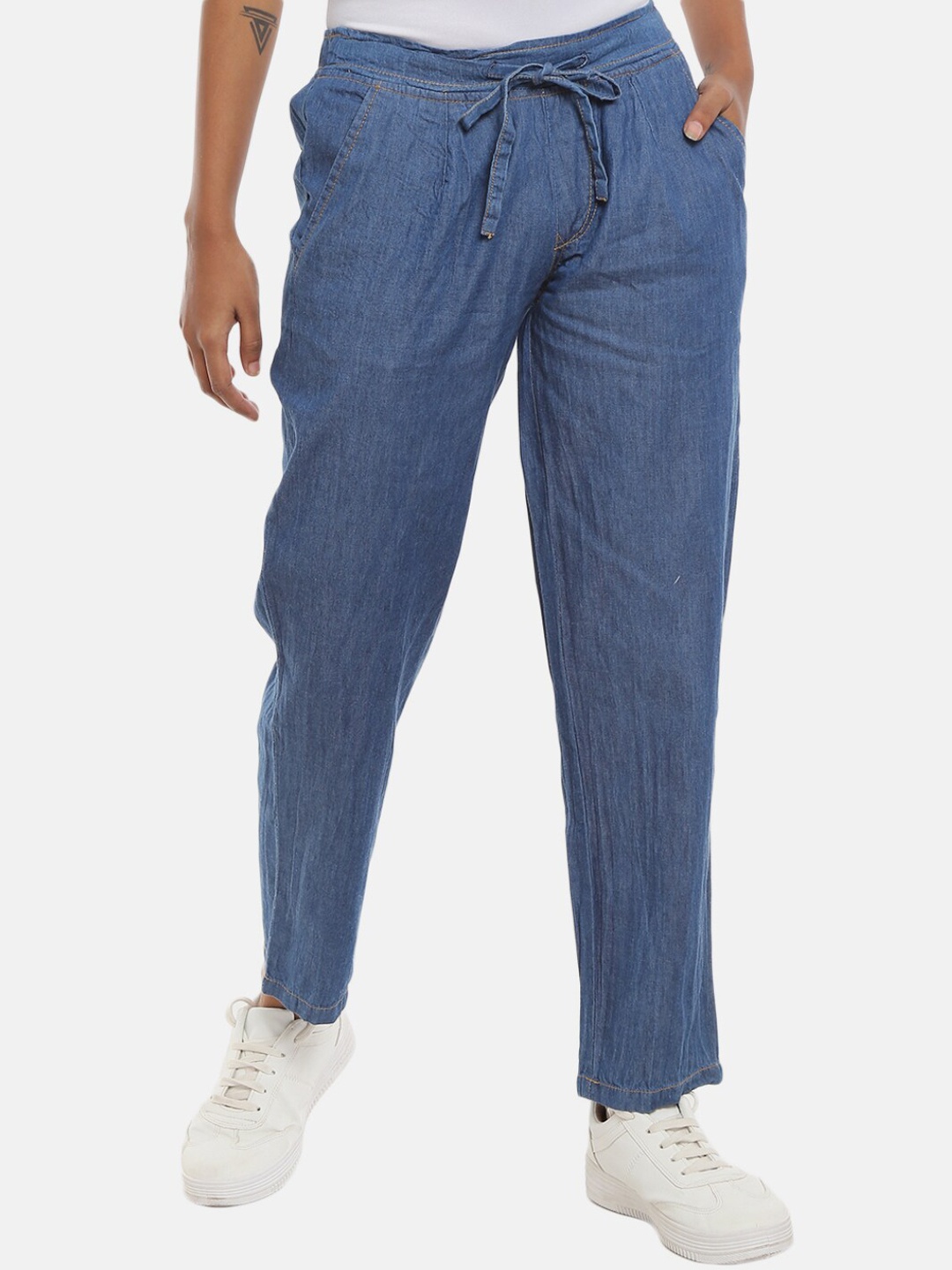 

V-Mart Women Blue Solid Cotton Denim Track Pants