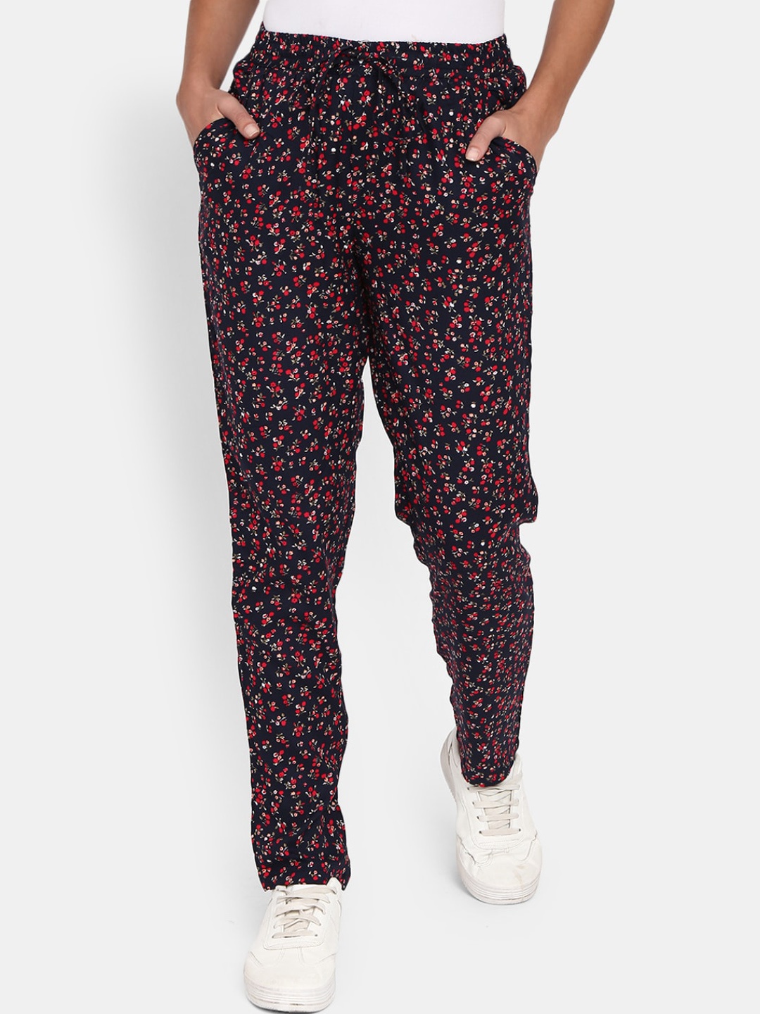 

V-Mart Women Navy Blue & Red Floral Printed Track Pants