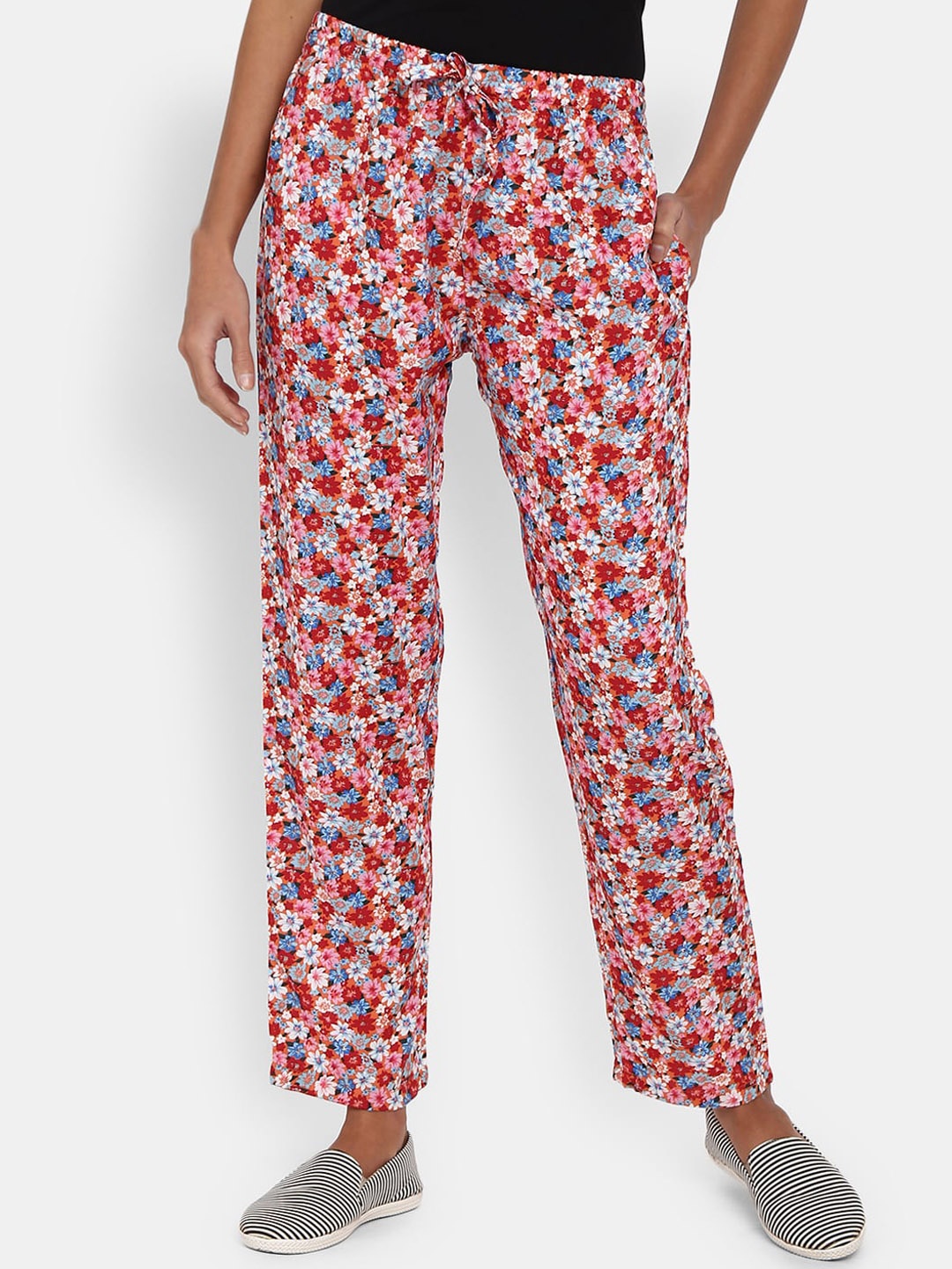 

V-Mart Women Orange & Red Floral Printed Regular-Fit Track Pant