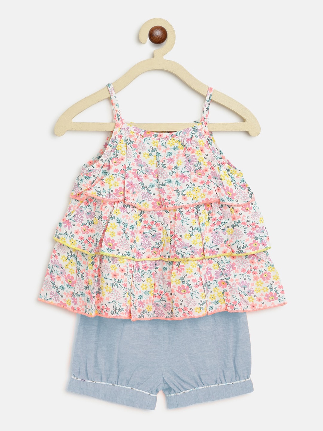 

Nauti Nati Girls White & Blue Printed Top with Shorts