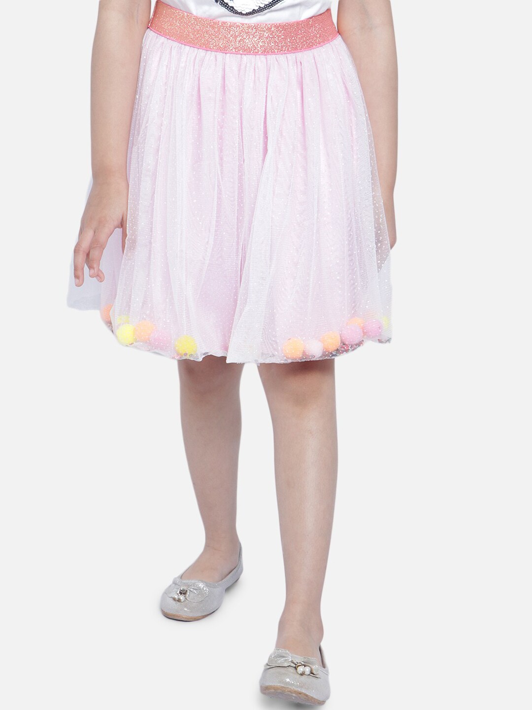 

Nauti Nati Girls Pink Embellished Flared Knee-Length Skirt