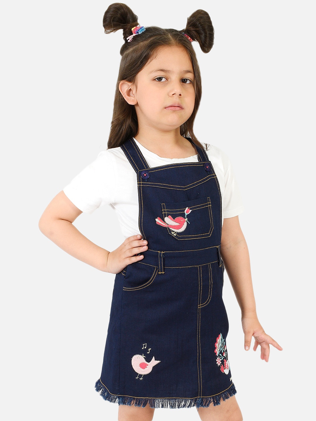 

Nauti Nati Girls Blue Embroidered Denim Dungarees