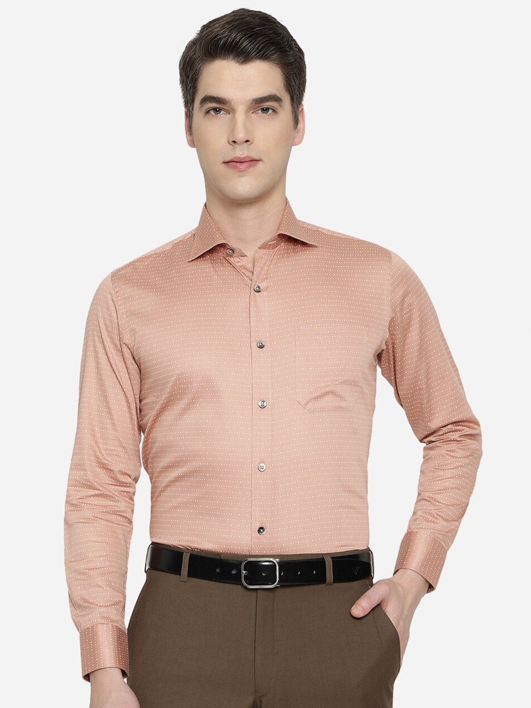 

METAL Men Peach-Coloured Slim Fit Formal Shirt