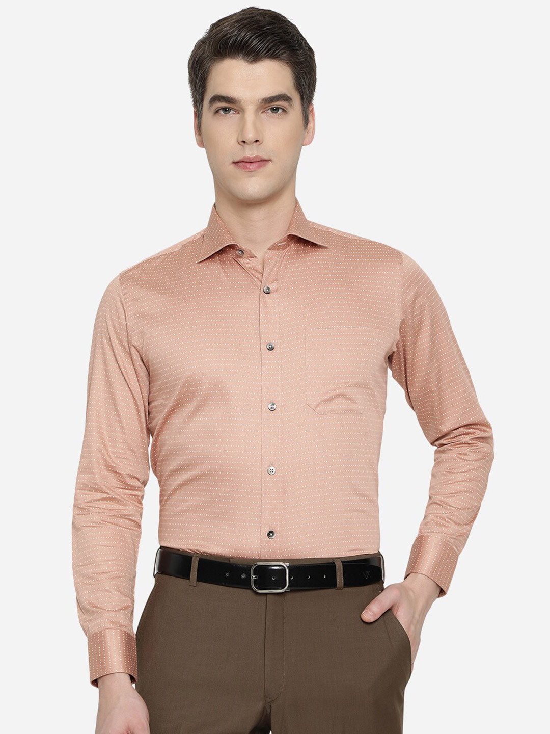 

METAL Men Peach-Coloured Slim Fit Formal Shirt