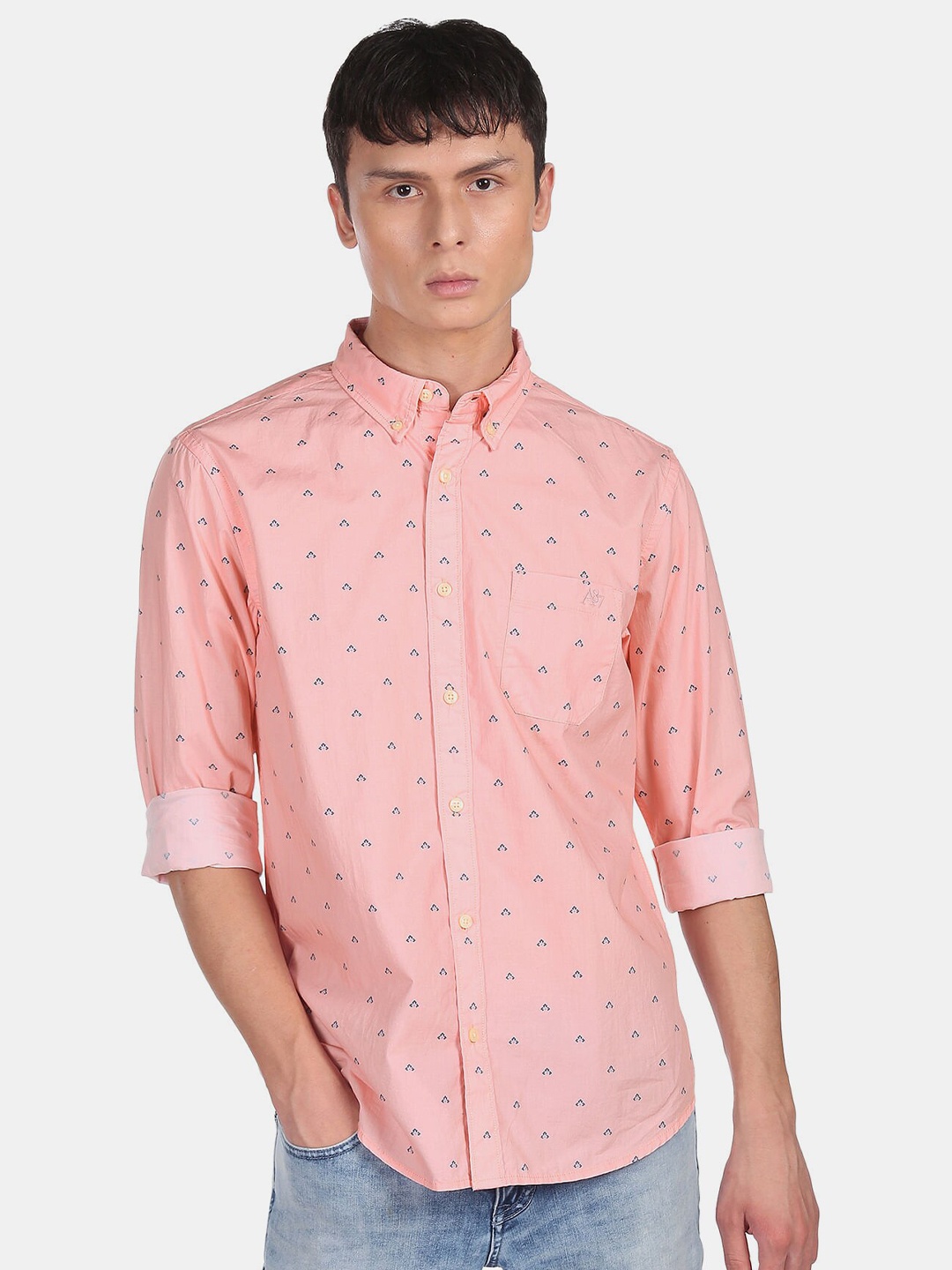 

Aeropostale Men Pink Printed Casual Shirt