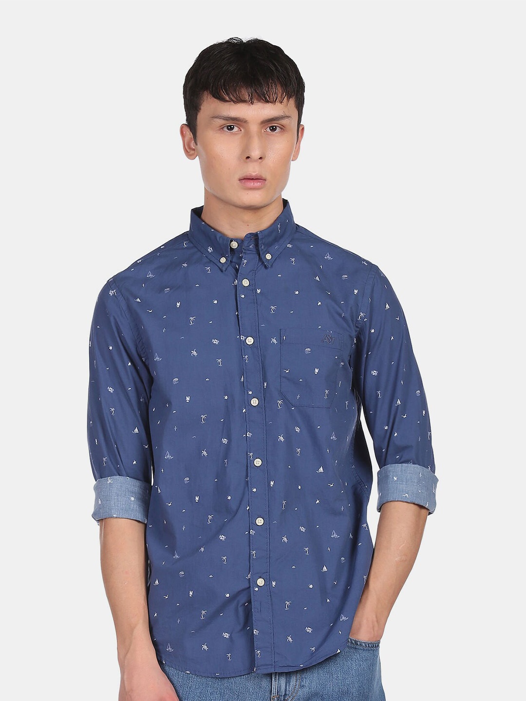 

Aeropostale Men Blue Printed Casual Shirt