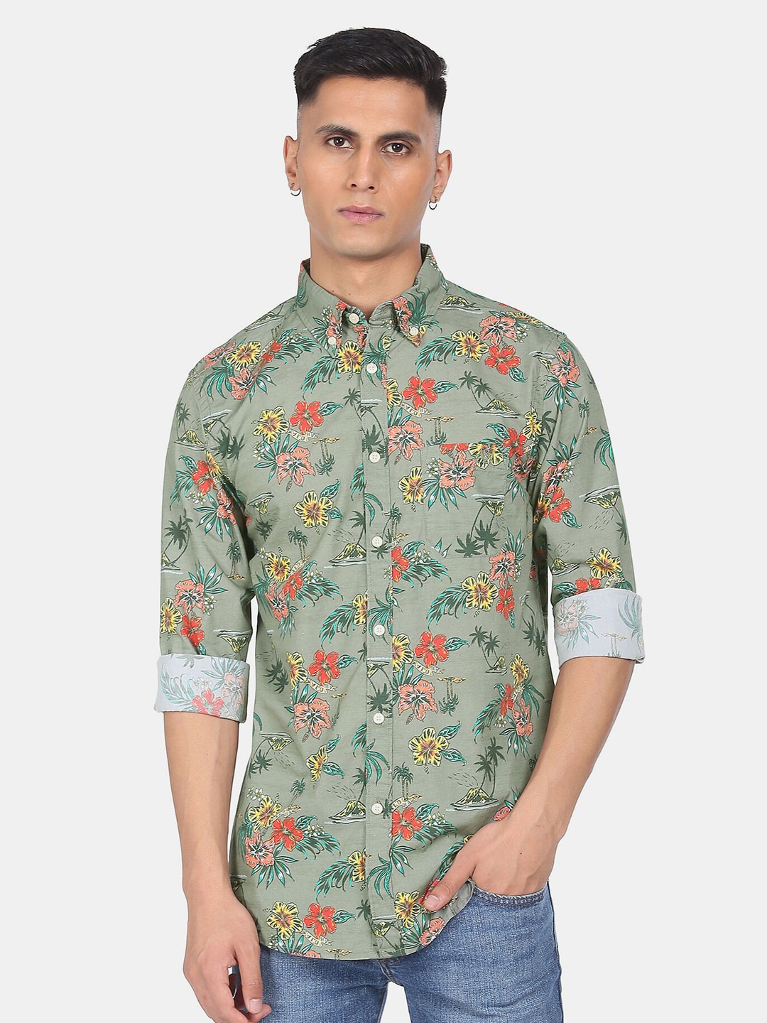 

Aeropostale Men Green Floral Printed Casual Shirt