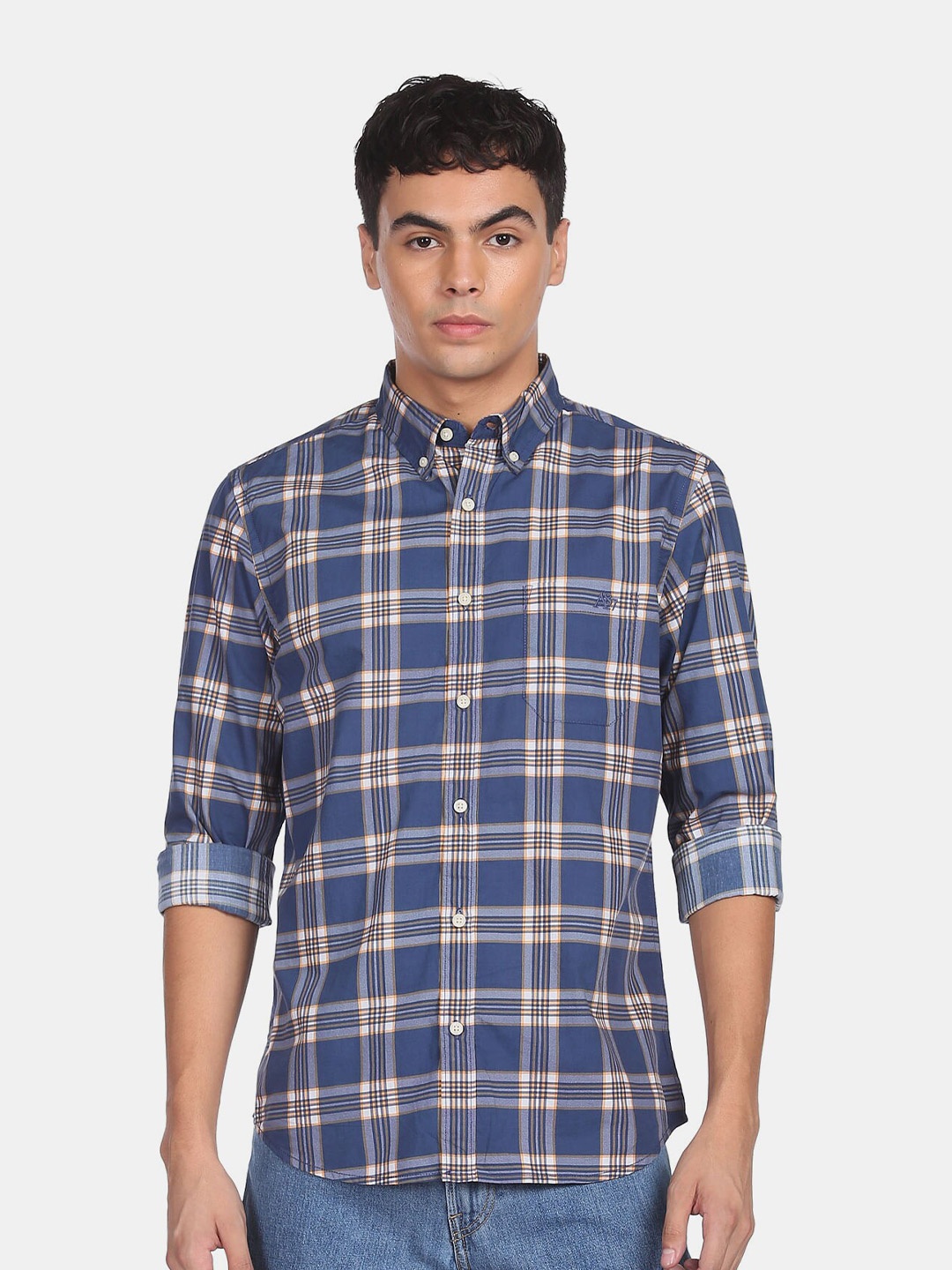 

Aeropostale Men Blue Tartan Checks Checked Casual Shirt