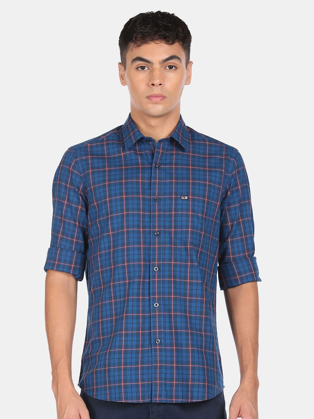 

Arrow Men Blue Tartan Checks Checked Casual Shirt