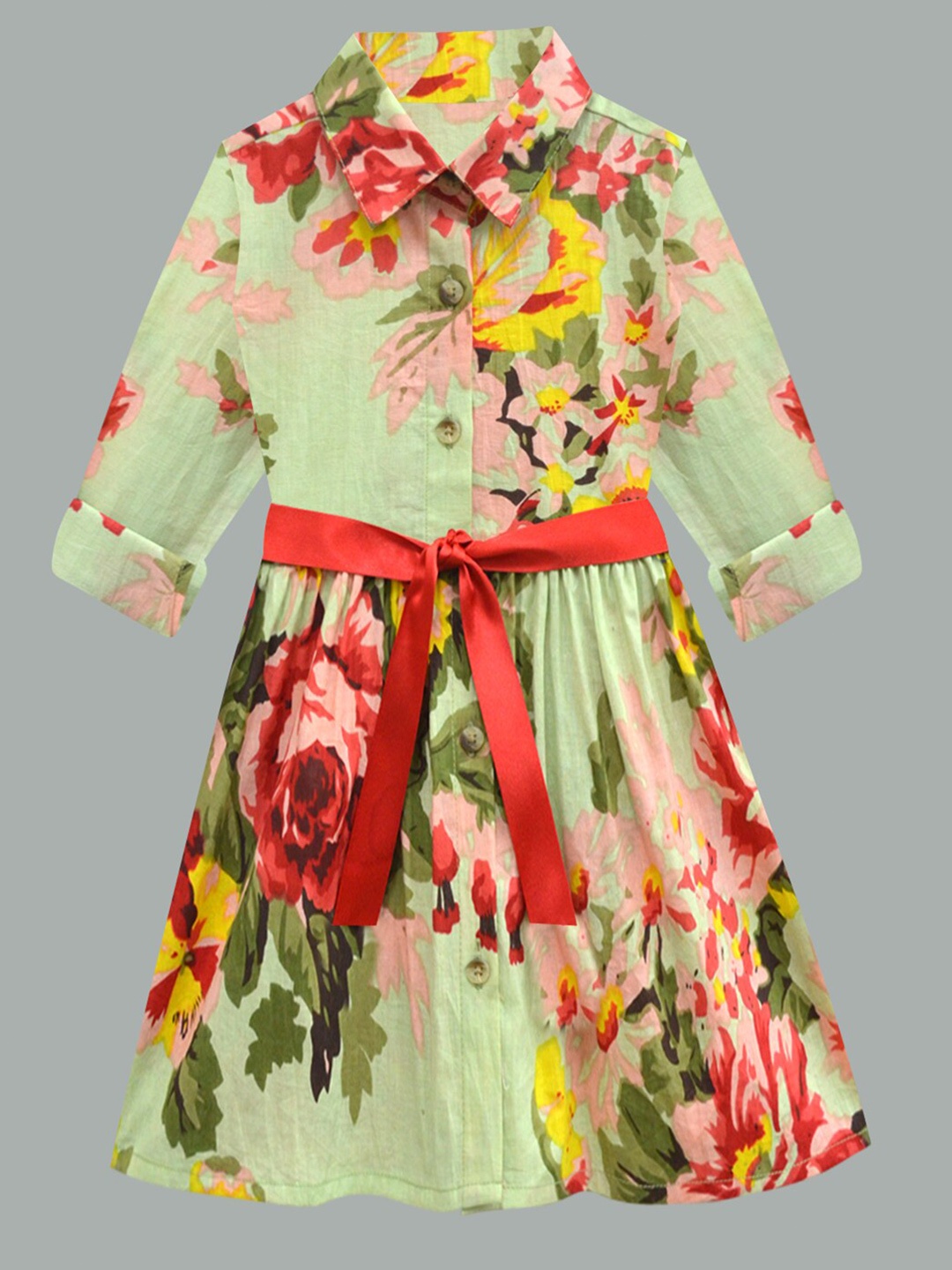 

A T U N Green Floral A-Line Dress