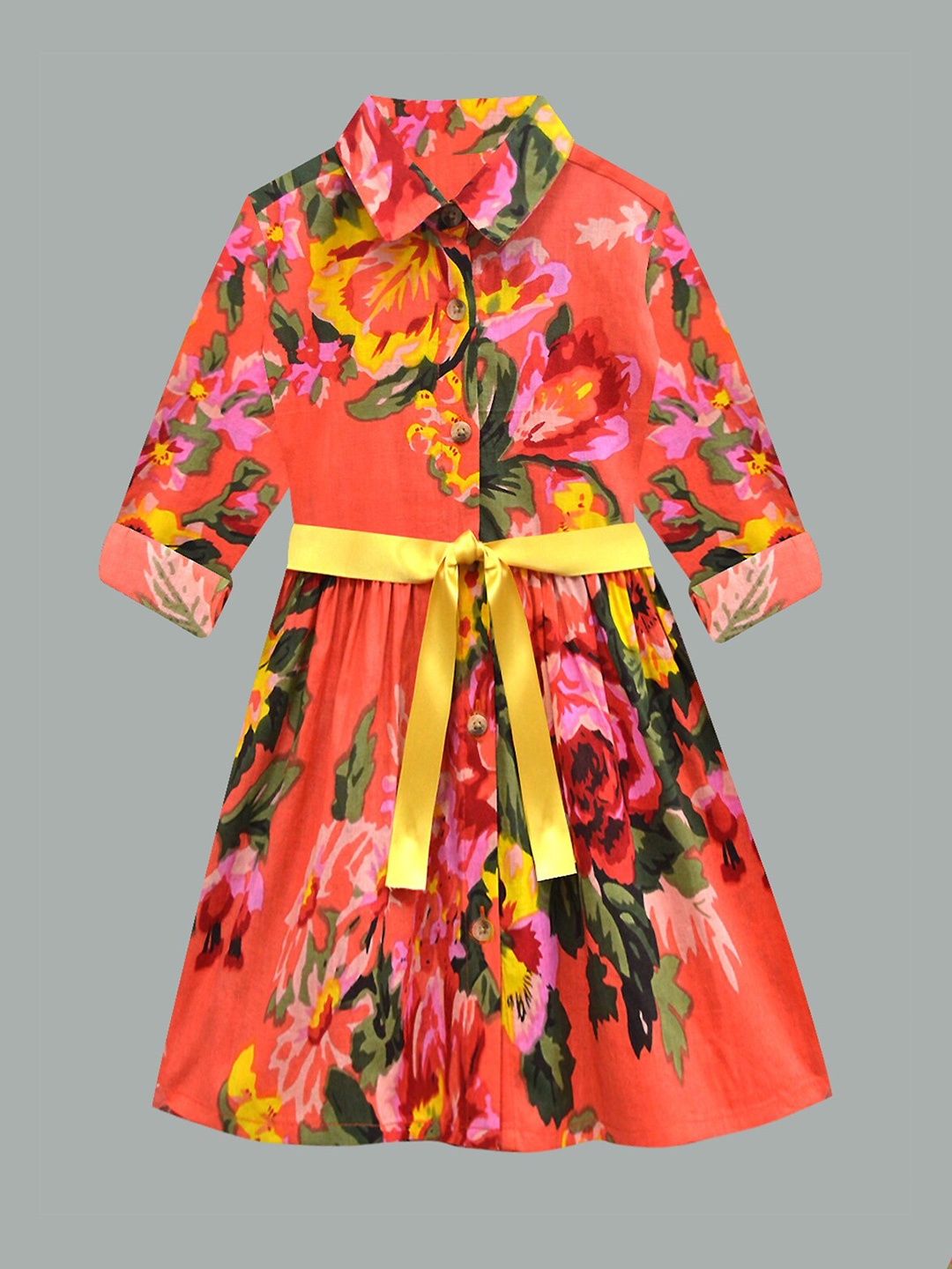 

A T U N Peach-Coloured Floral Dress