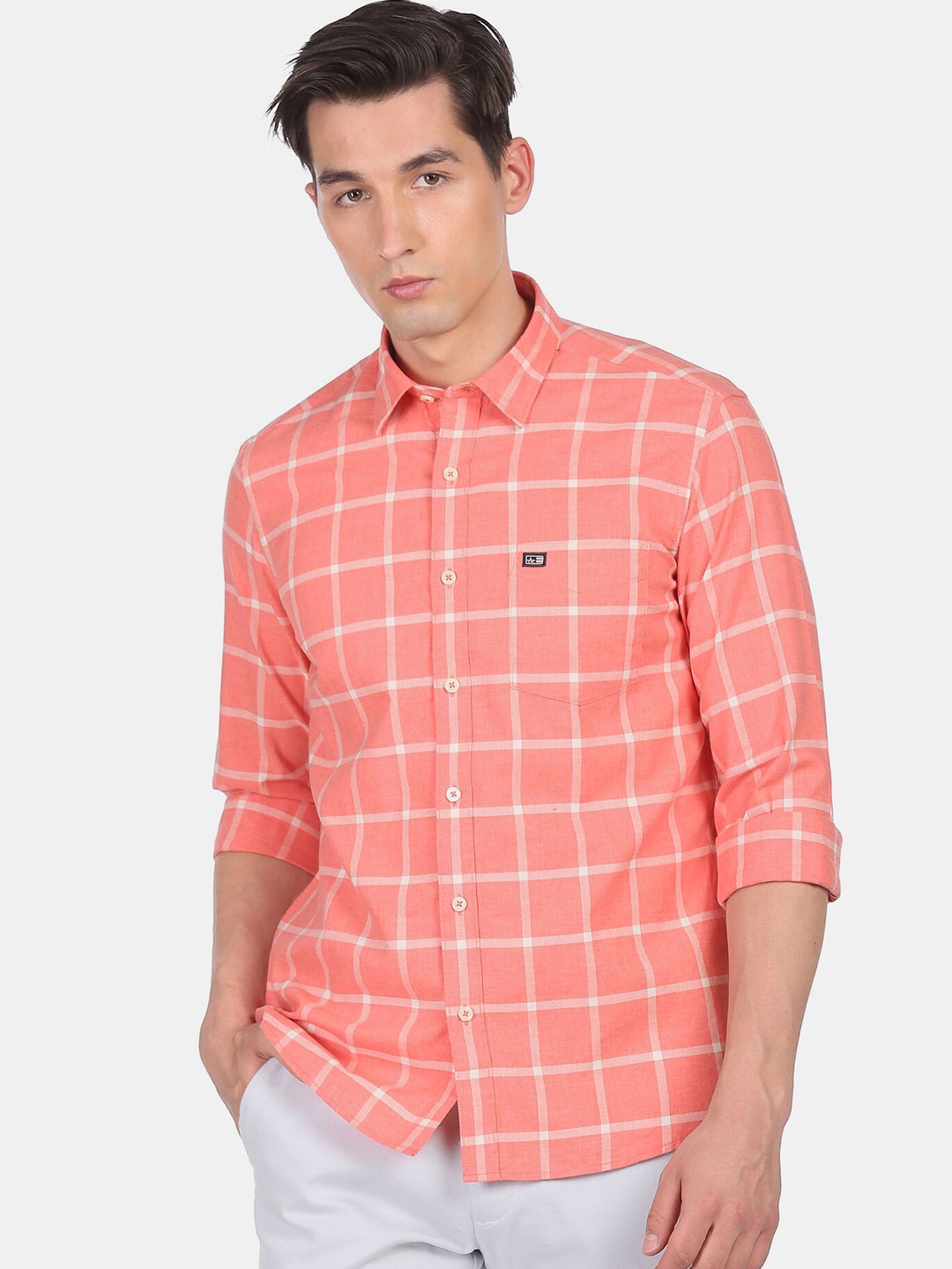 

Arrow Sport Men Pink Slim Fit Windowpane Checks Checked Casual Shirt