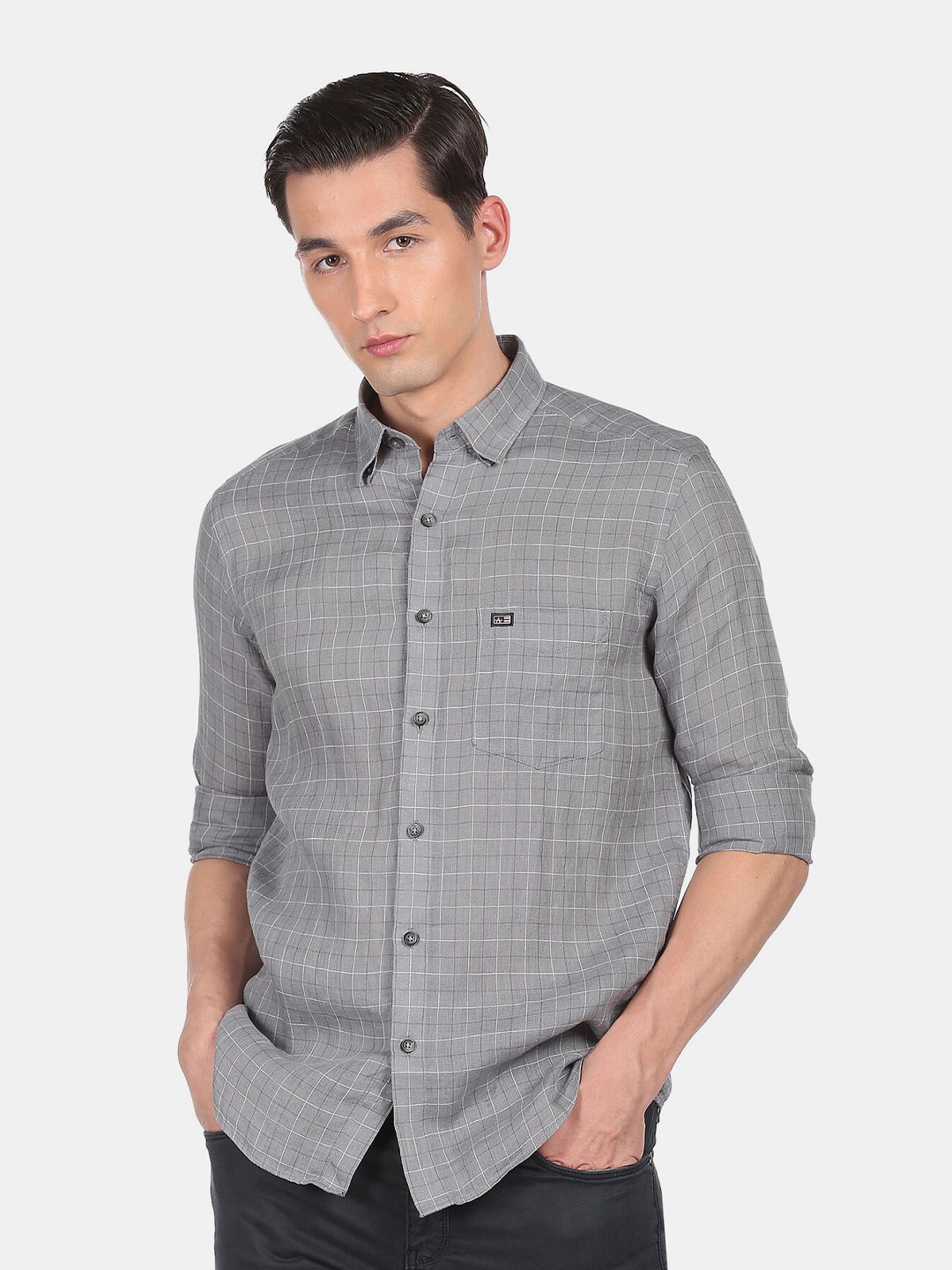 

Arrow Sport Men Grey Slim Fit Checked Casual Shirt