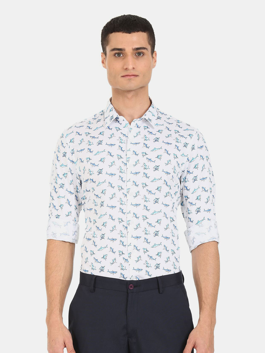 

Excalibur Men White Slim Fit Printed Casual Shirt