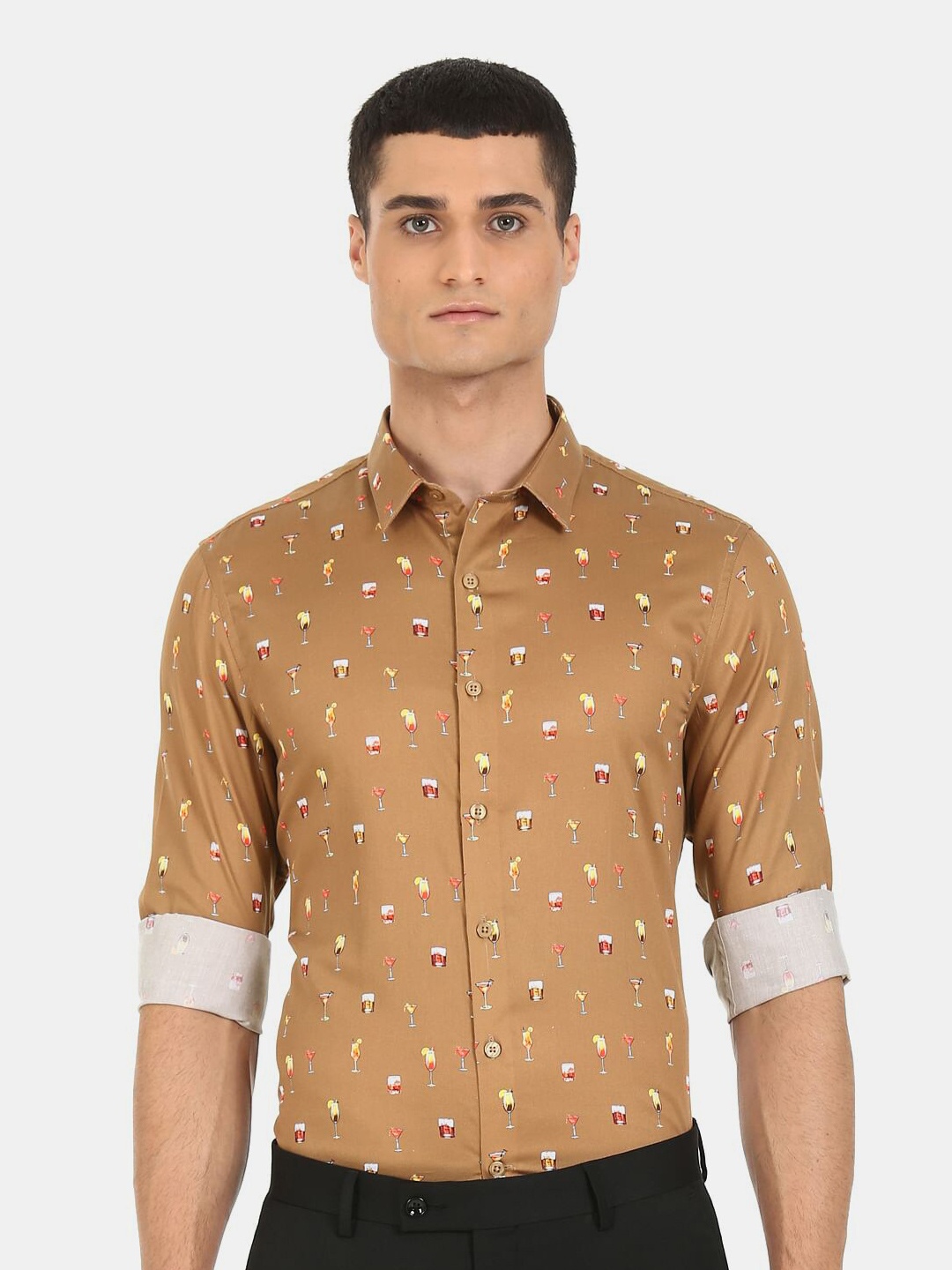 

Excalibur Men Brown Slim Fit Printed Casual Shirt