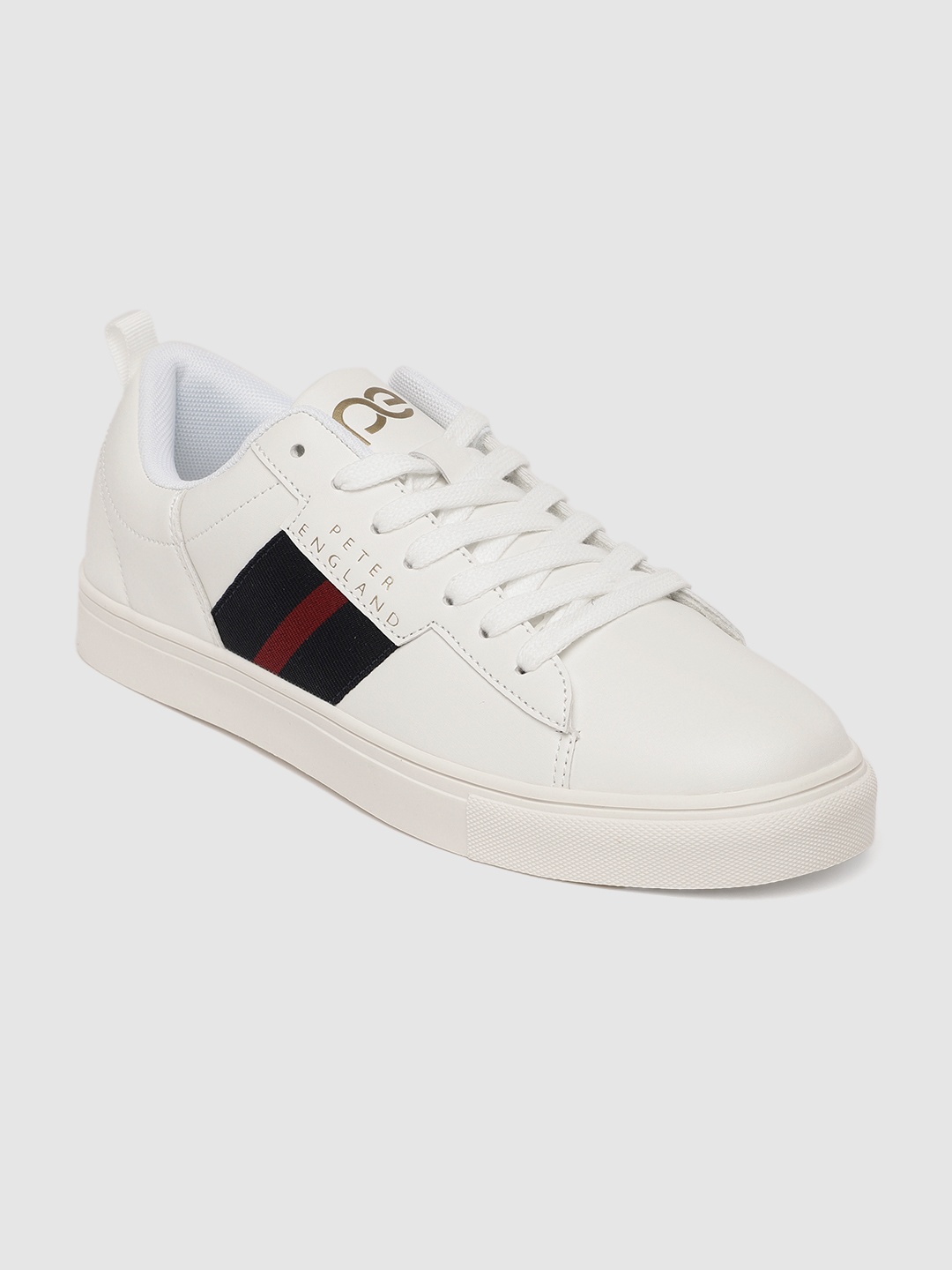 

Peter England Men White Striped Sneakers