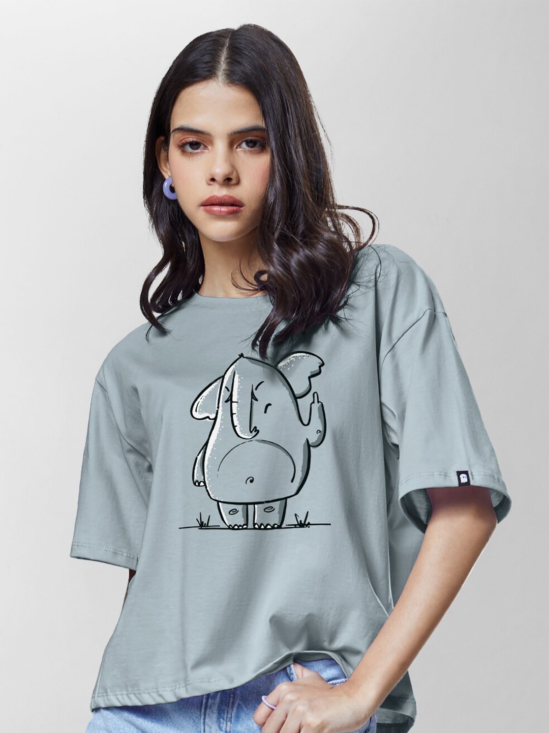 

The Souled Store Women Grey Save The Elephant Graphic Print Oversized T-Shirt