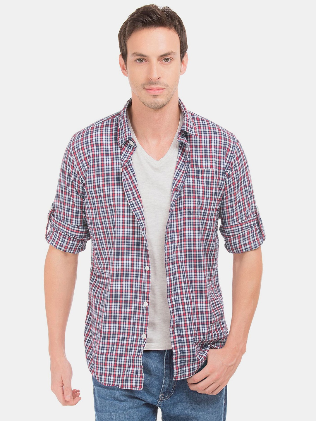 

Ruggers Men Red Slim Fit Checked Casual Shirt