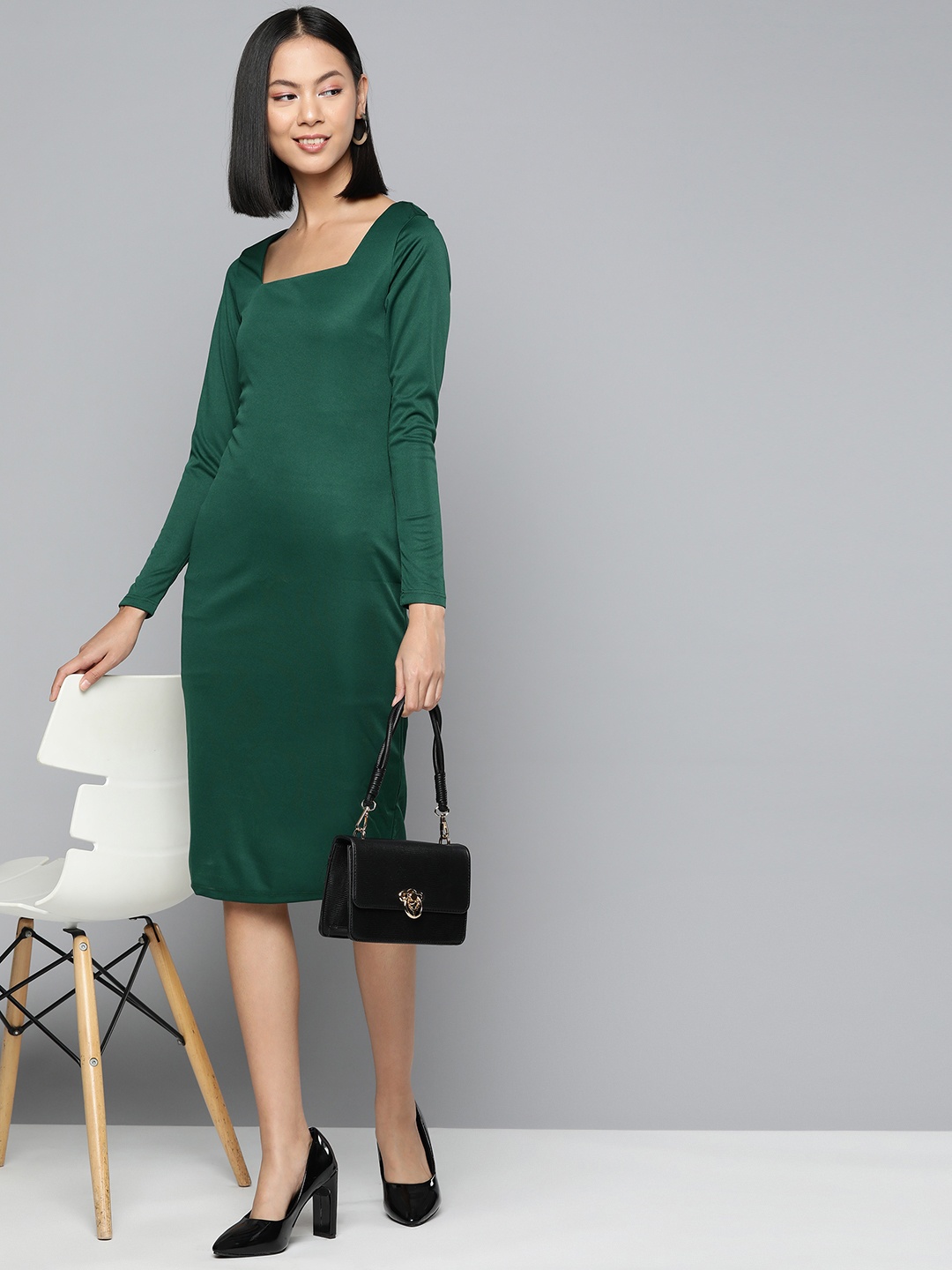 

HERE&NOW Square Neck Bodycon Dress, Green