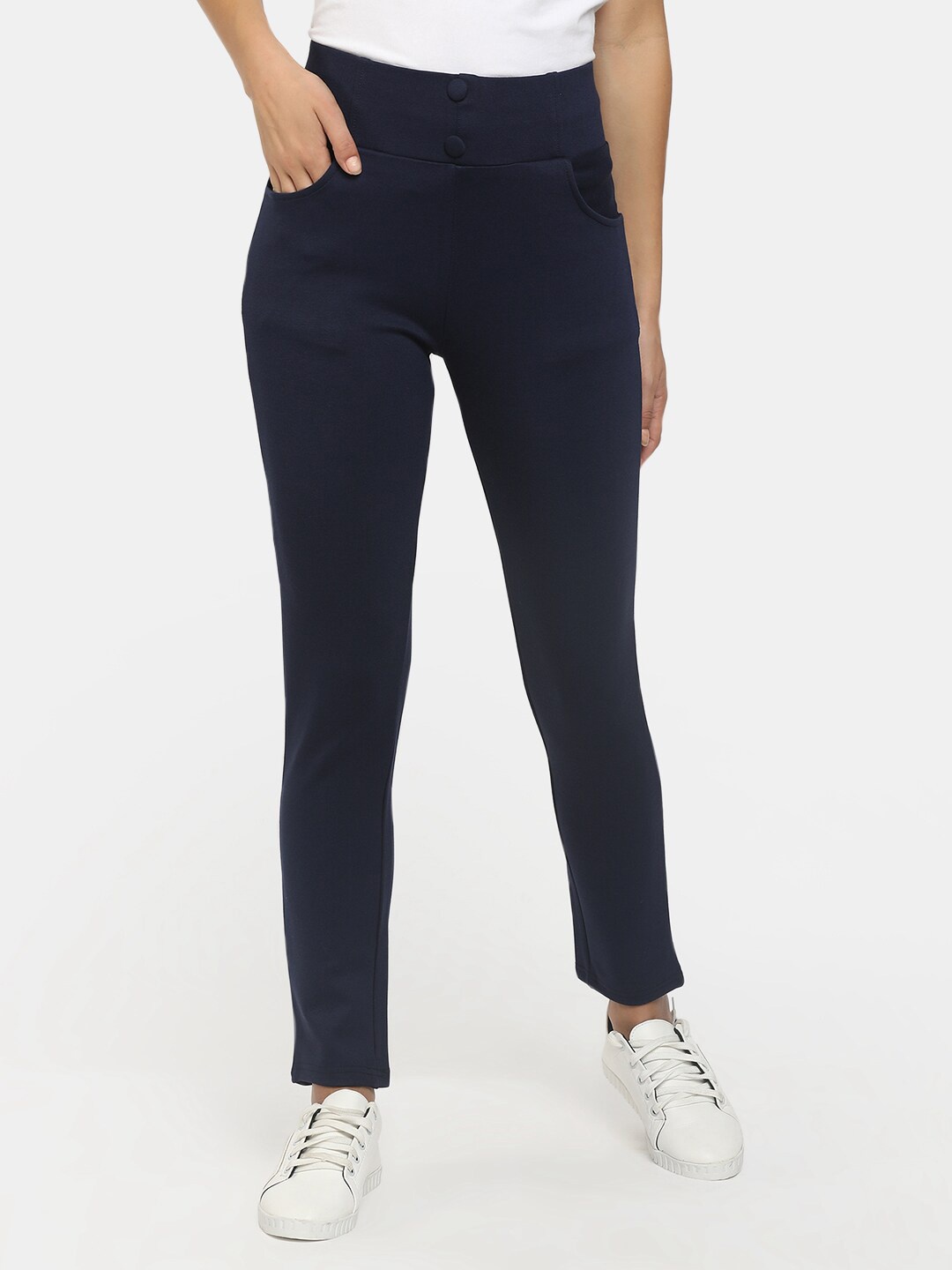 

V-Mart Women Navy Blue Solid Cotton Treggings