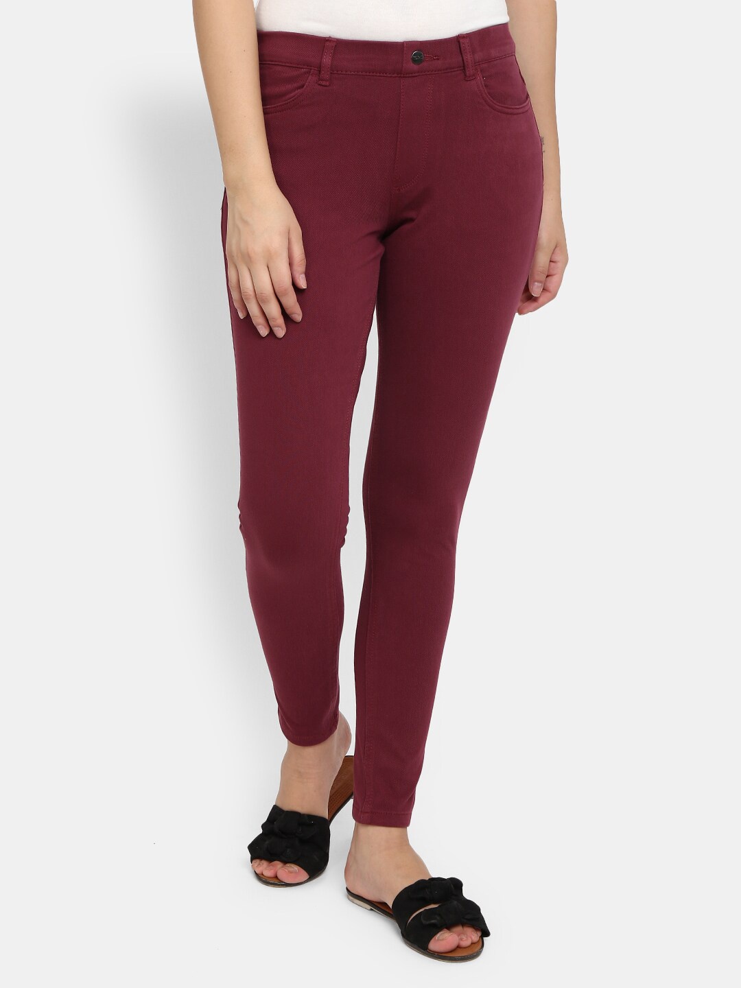 

V-Mart Women Red Solid Cotton Jeggings
