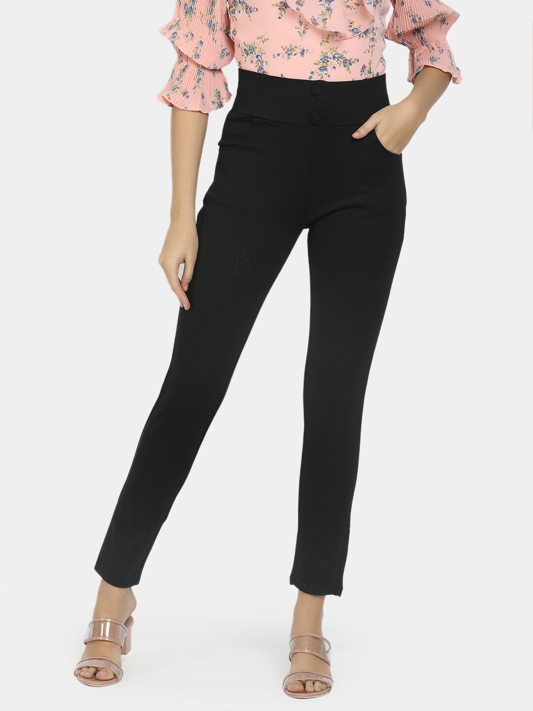 

V-Mart Women Black Solid Cotton Treggings