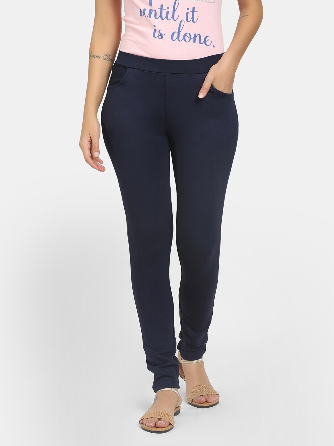 

V-Mart Women Navy Blue Solid Cotton Treggings