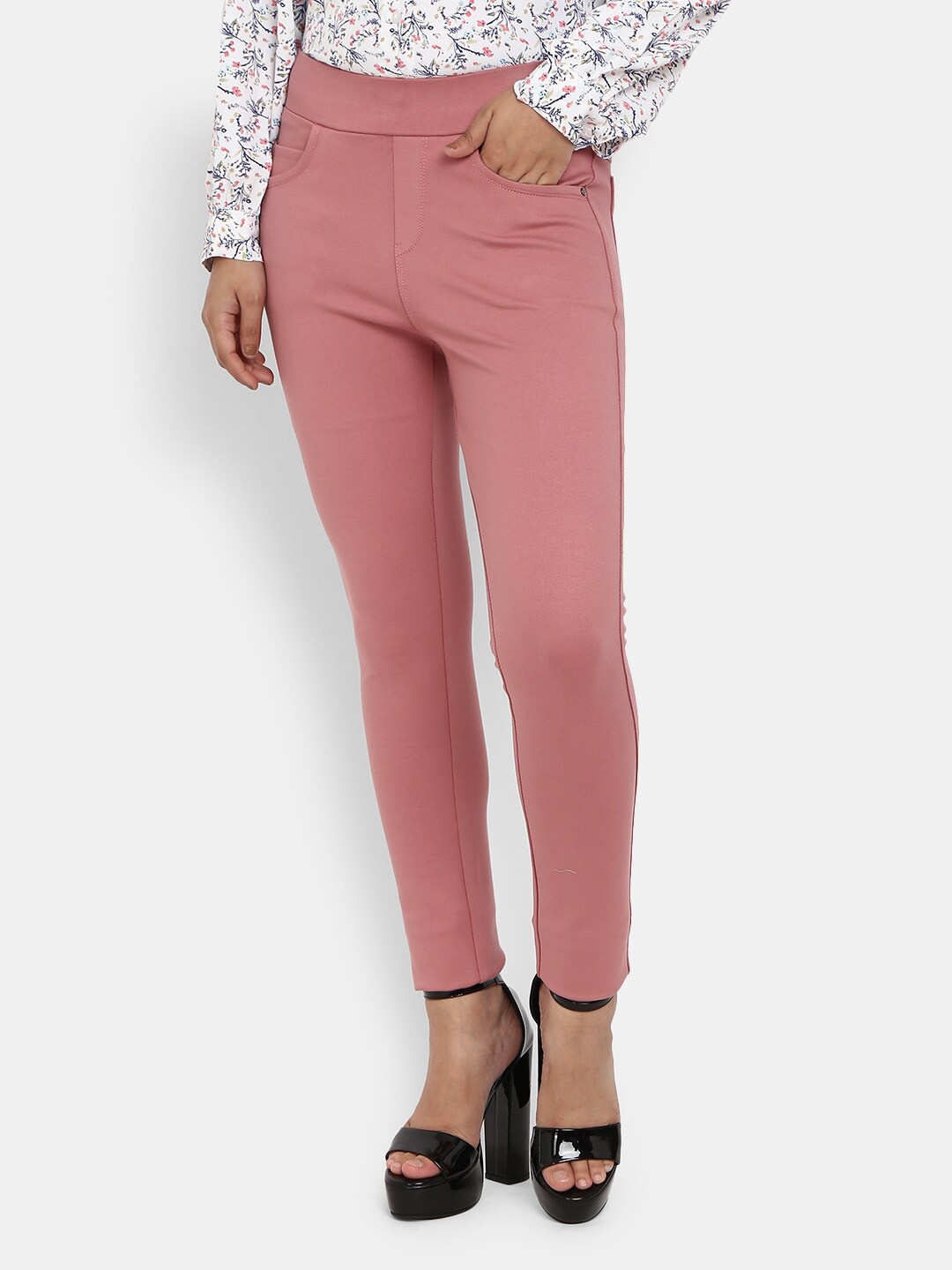 

V-Mart Women Pink Solid Cotton Treggings