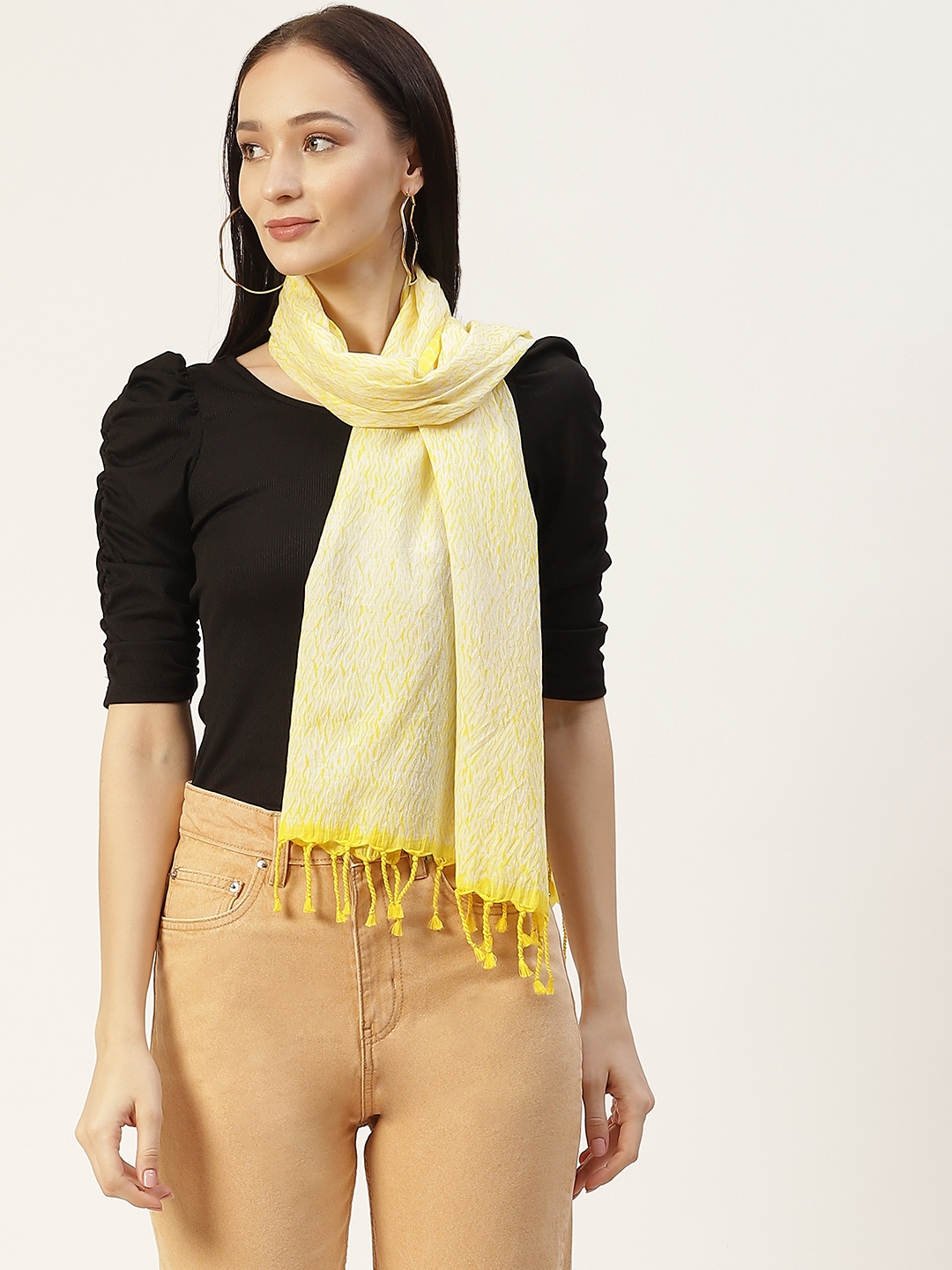 

ArtEastri Women Yellow & Cream-Coloured Woven Shibori Cotton Stole