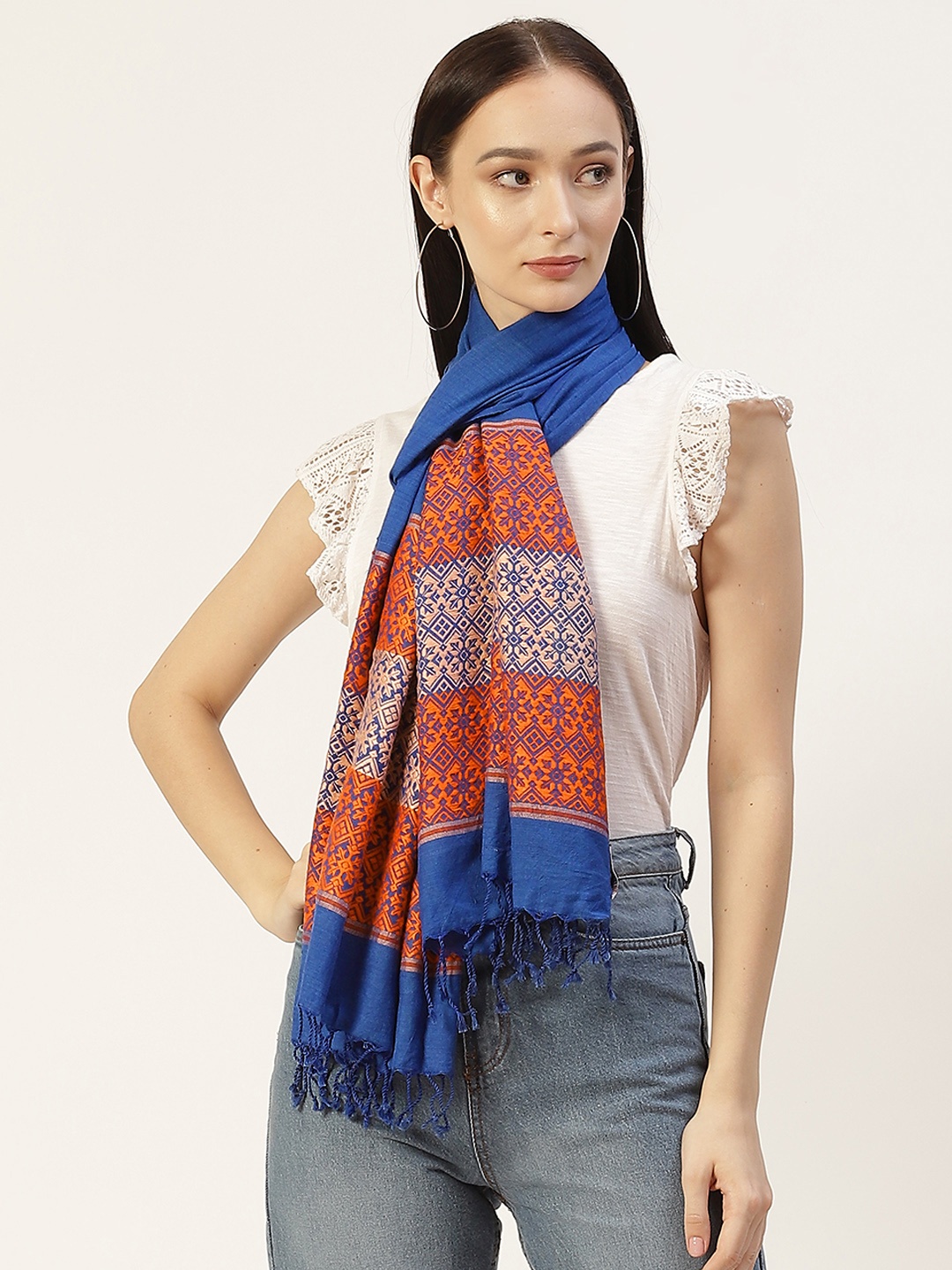 

ArtEastri Women Blue & Orange Handloom Cotton Eri Stole