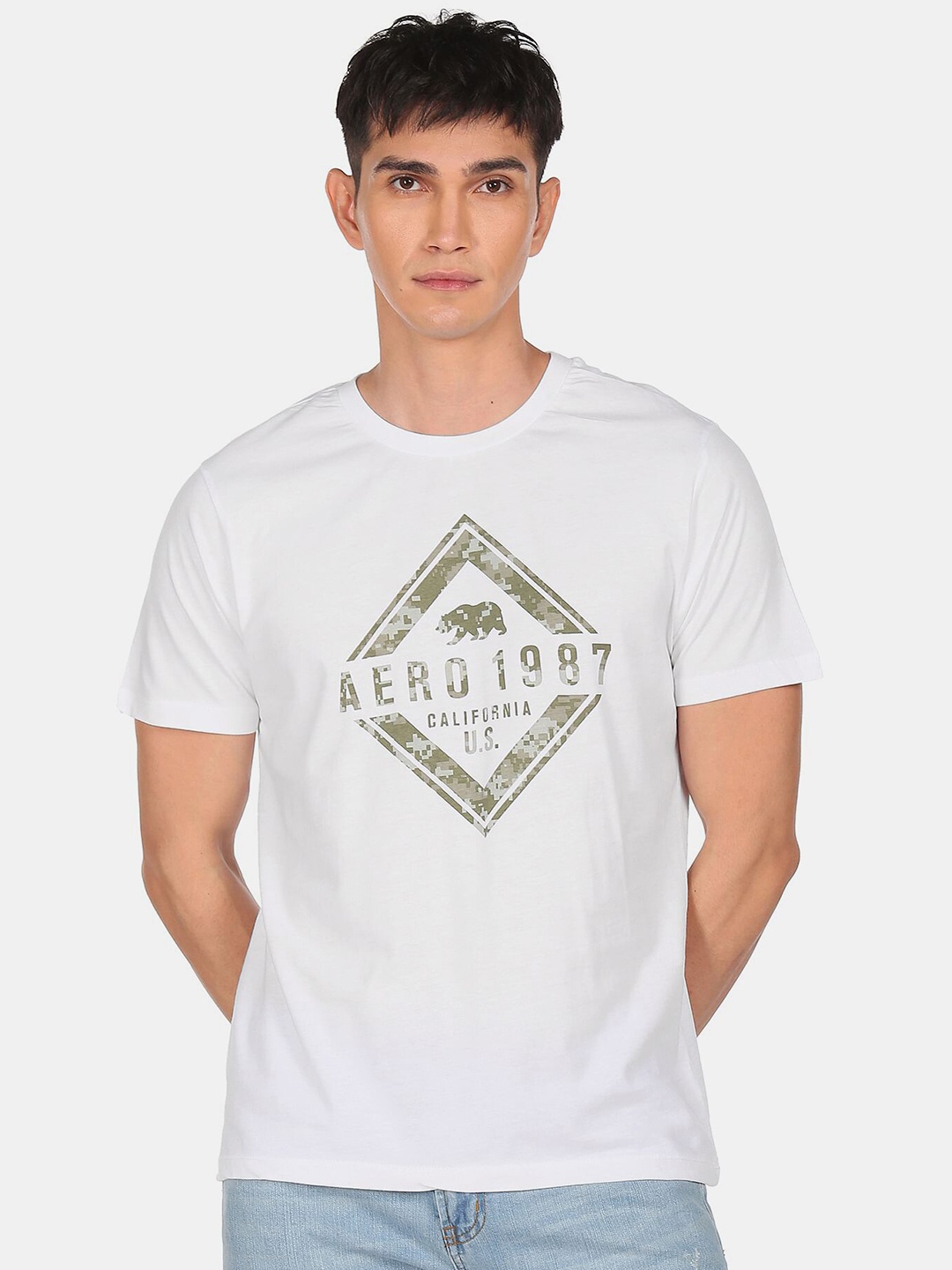 

Aeropostale Men White Typography Printed Raw Edge T-shirt