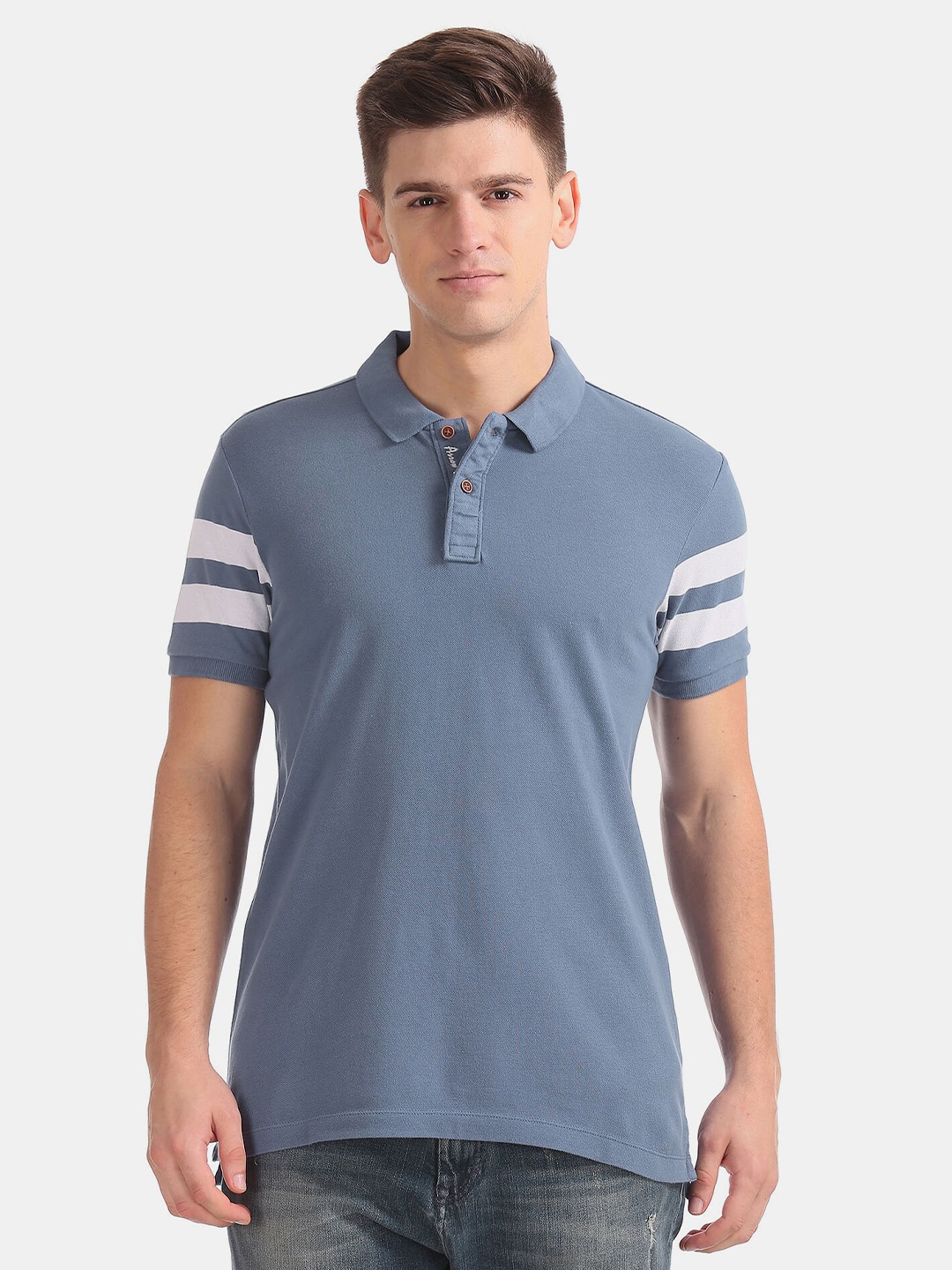 

Arrow Blue Jean Co Men Blue Polo Collar T-shirt