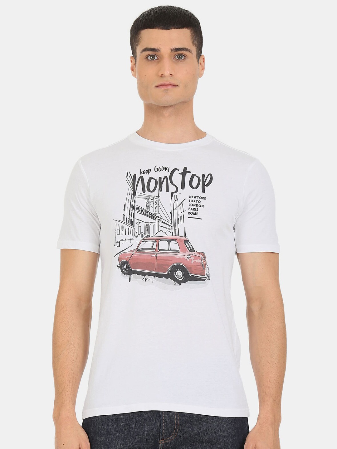 

Colt Men White Typography Printed T-shirt