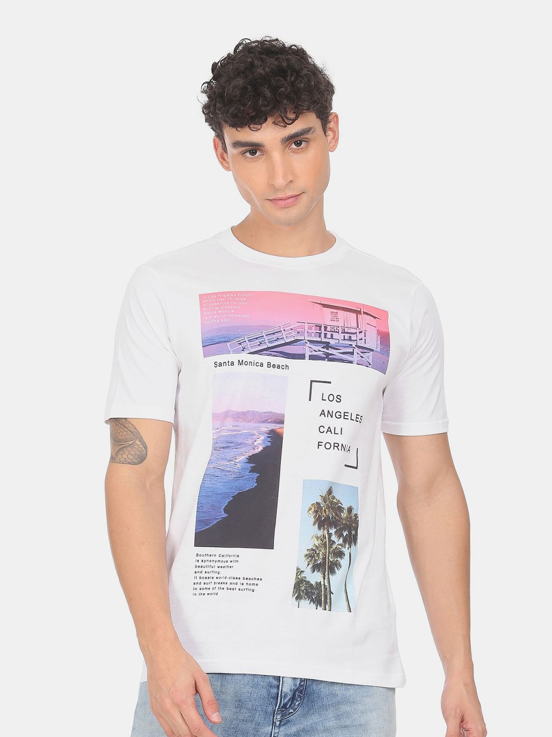 

Colt Men White & bright gray Biker Printed Raw Edge T-shirt