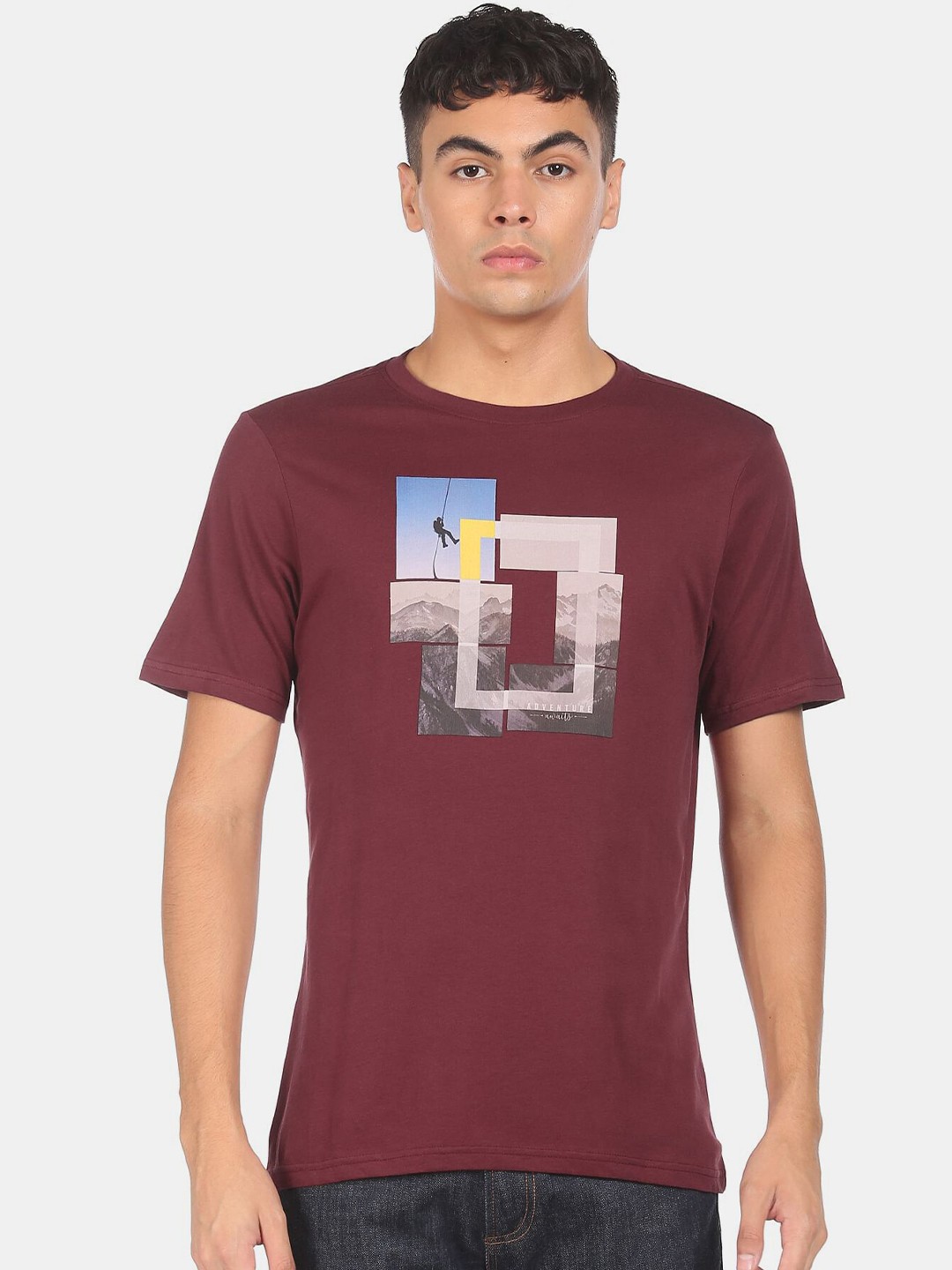 

Colt Men Red & tuscan red Printed Applique T-shirt