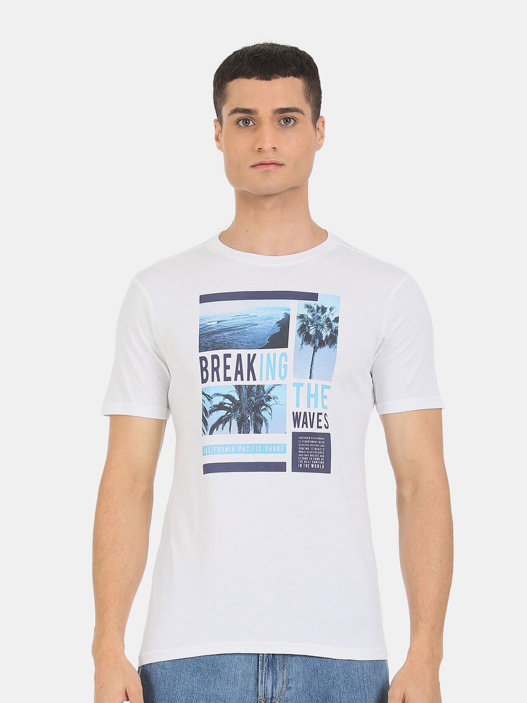 

Colt Men White & bright gray Printed Tropical T-shirt